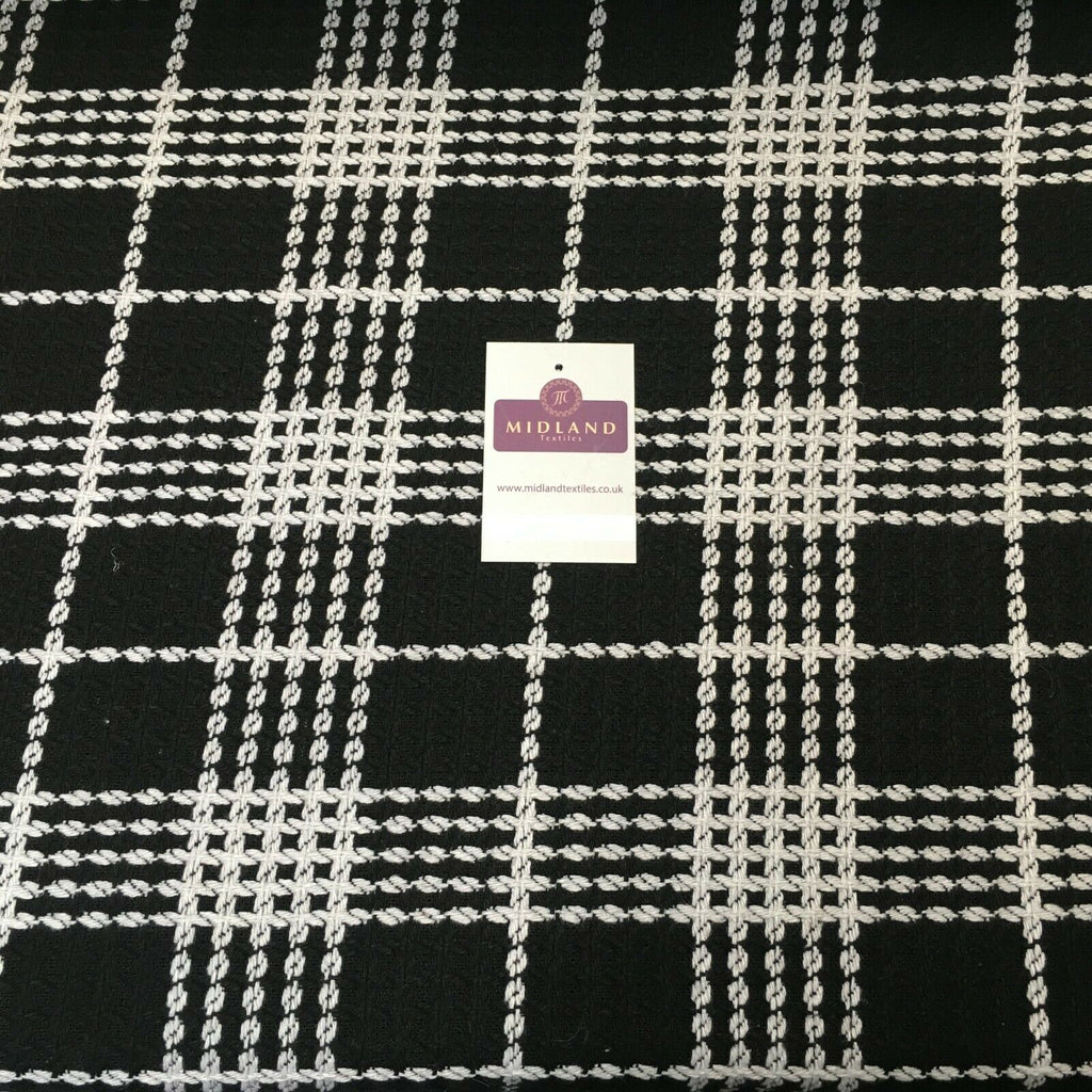 Black & White check Textured wool blend Poly Boucle Fabric 147 cm MK1194-1