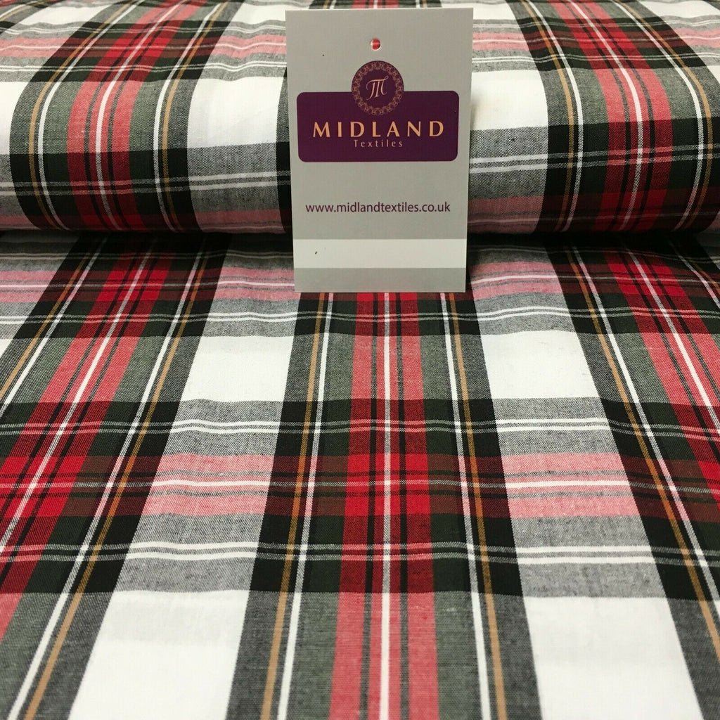 Flat Tartan Woven 100% Cotton Poplin ideal for clothing Fabric 147cm Wide MD1053