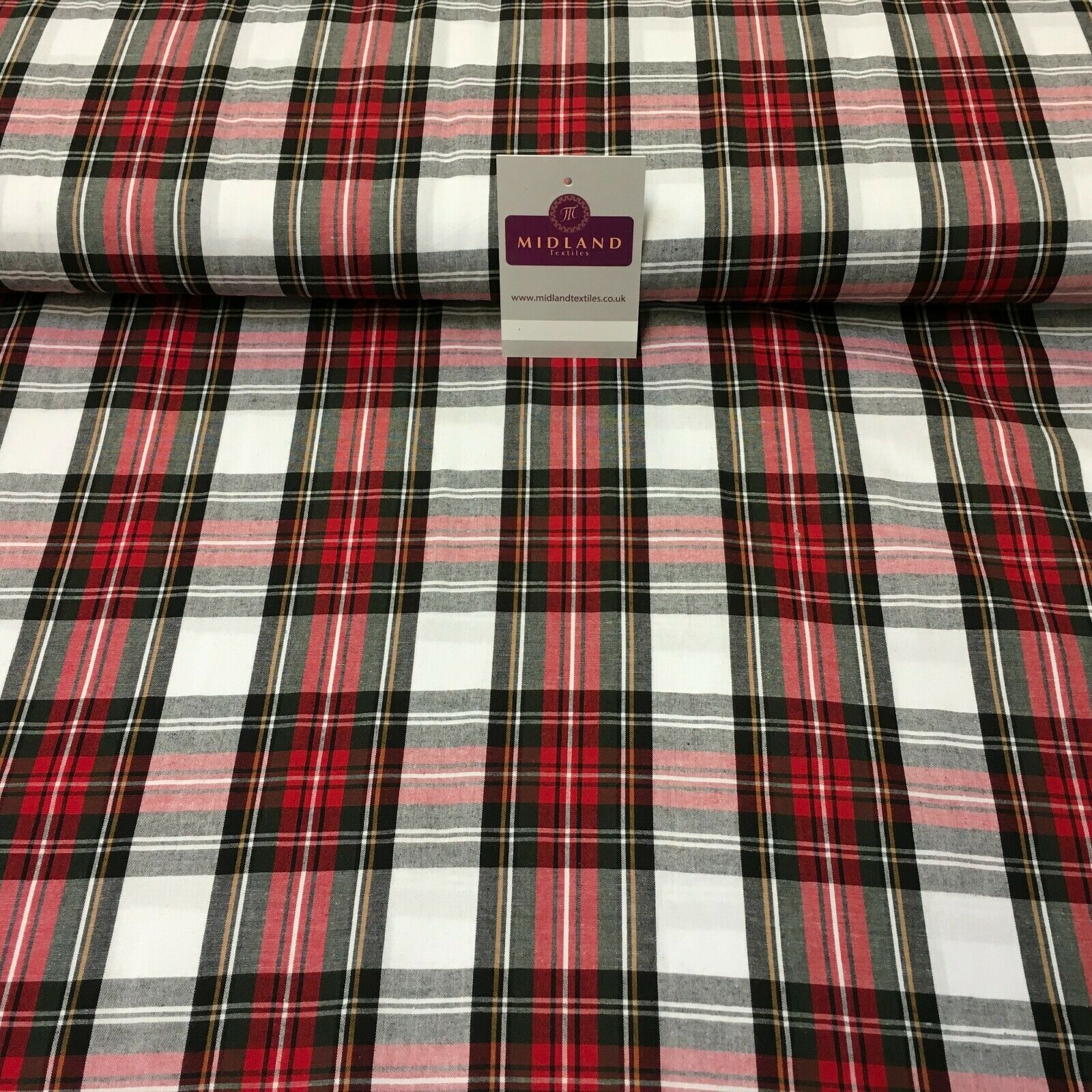 Flat Tartan Woven 100% Cotton Poplin ideal for clothing Fabric 147cm Wide MD1053