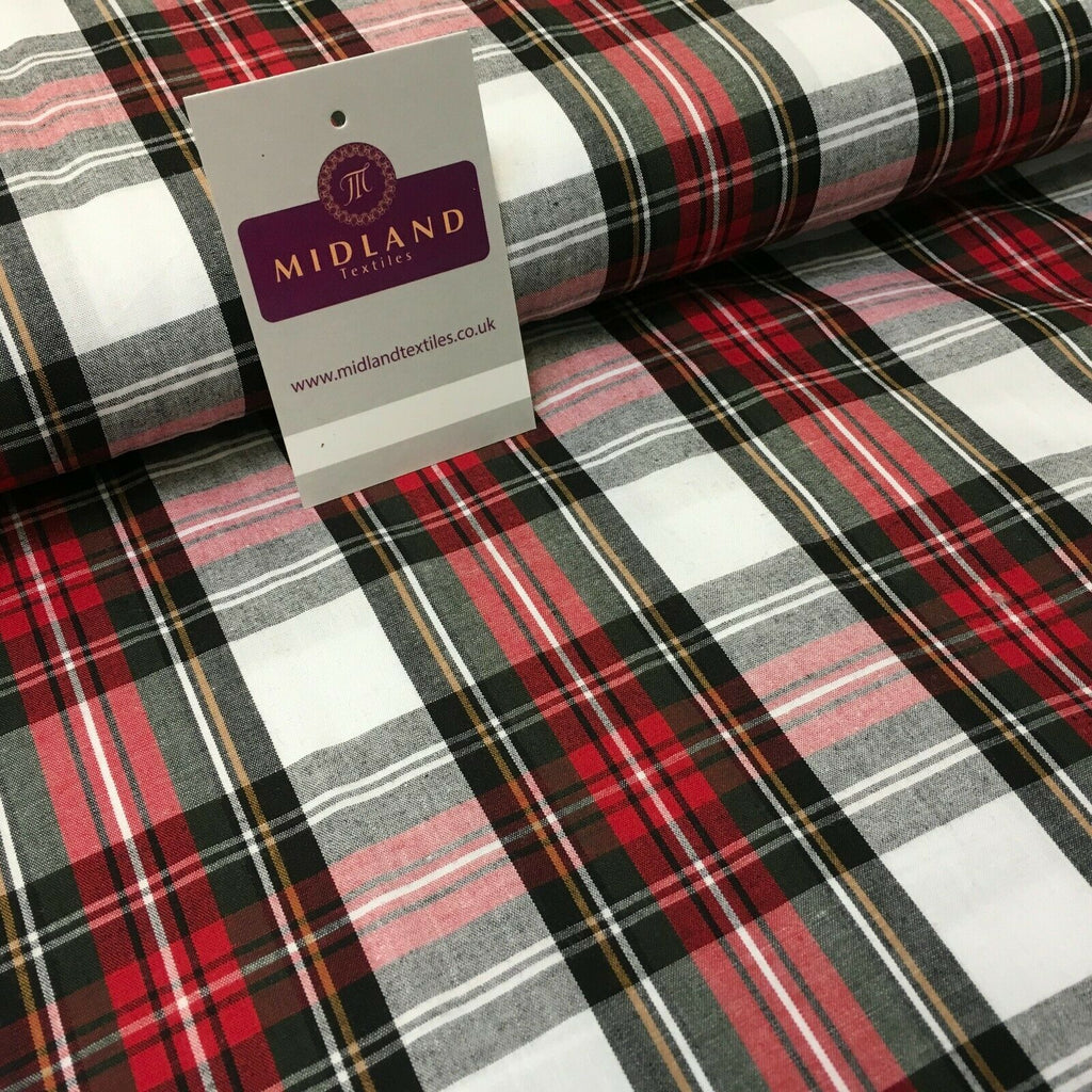 Flat Tartan Woven 100% Cotton Poplin ideal for clothing Fabric 147cm Wide MD1053