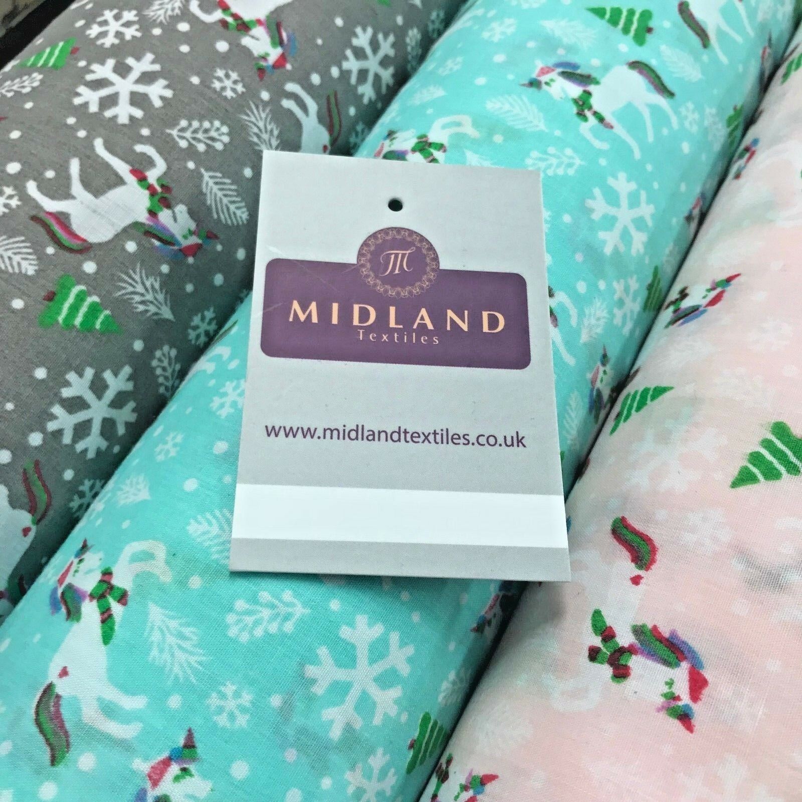 Festive Christmas Snowflake Unicorn Printed poly cotton Fabric 44' Wide MH972