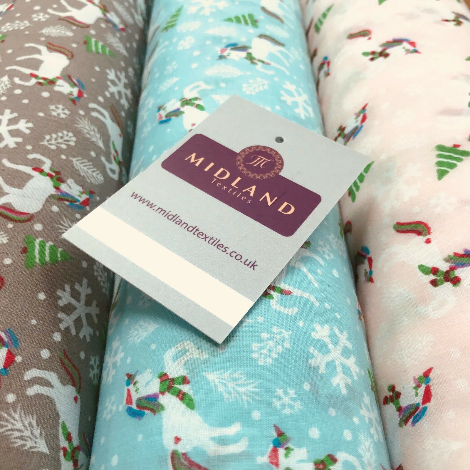 Festive Christmas Snowflake Unicorn Printed poly cotton Fabric 44' Wide MH972