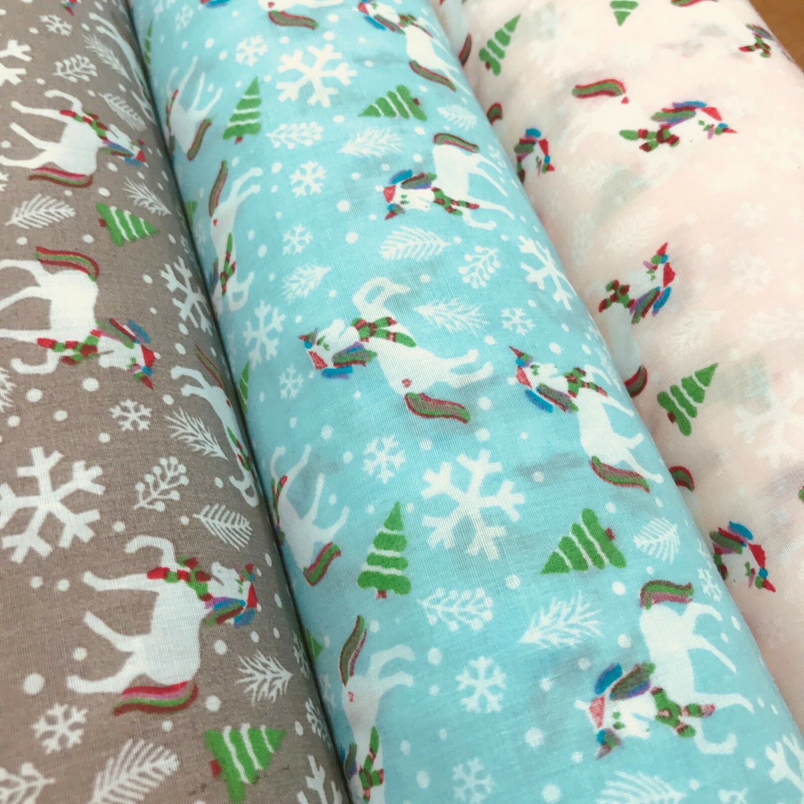 Festive Christmas Snowflake Unicorn Printed poly cotton Fabric 44' Wide MH972