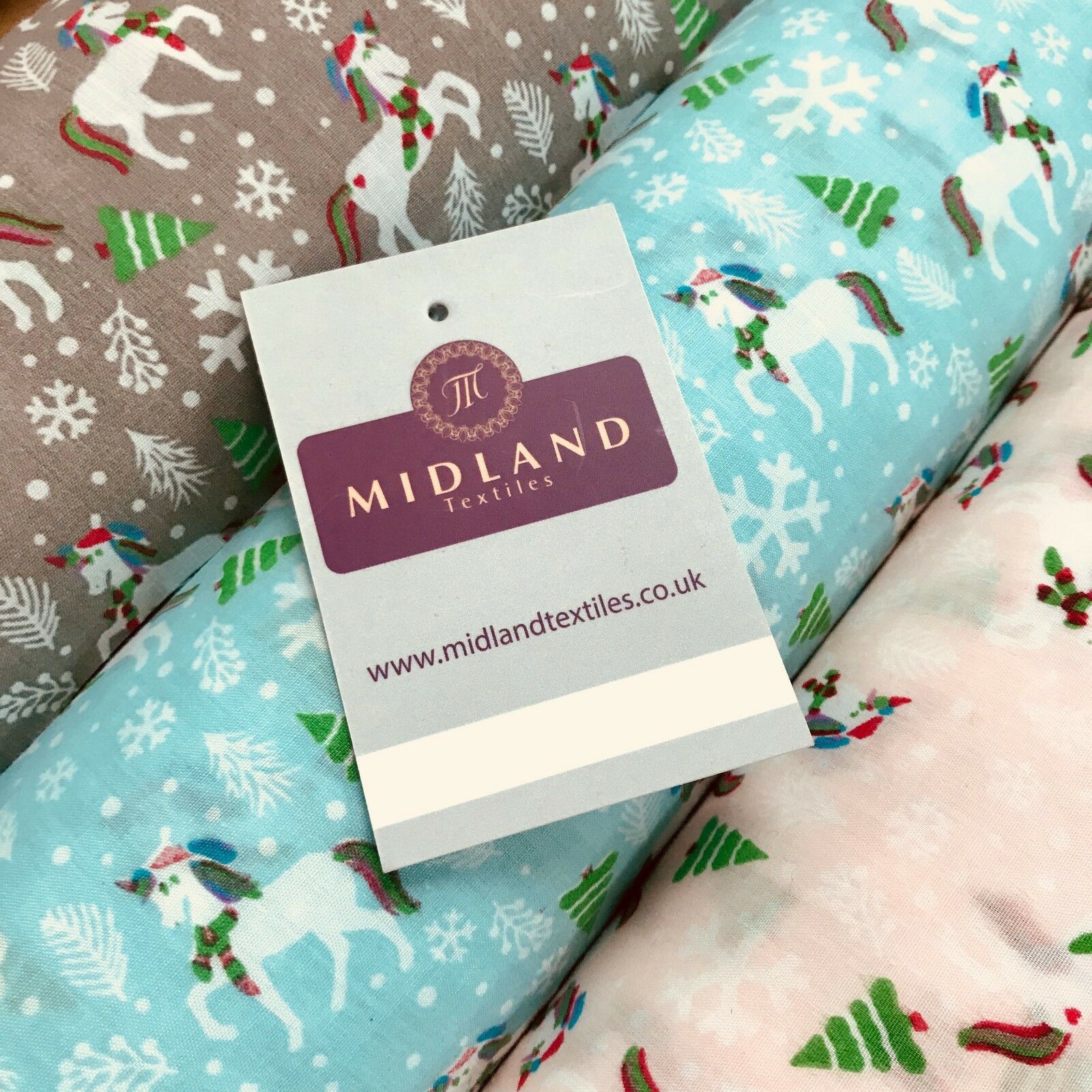 Festive Christmas Snowflake Unicorn Printed poly cotton Fabric 44' Wide MH972