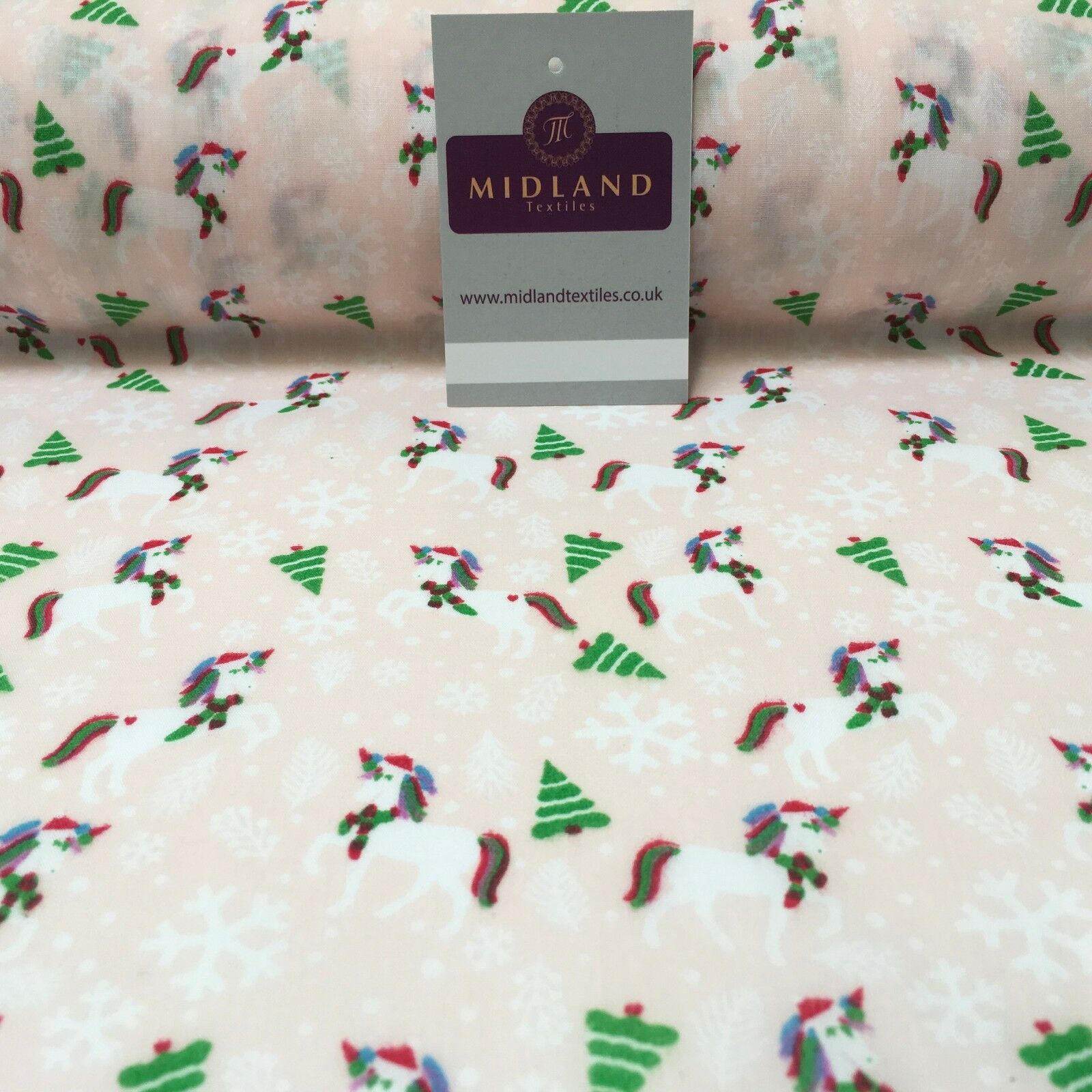 Festive Christmas Snowflake Unicorn Printed poly cotton Fabric 44' Wide MH972