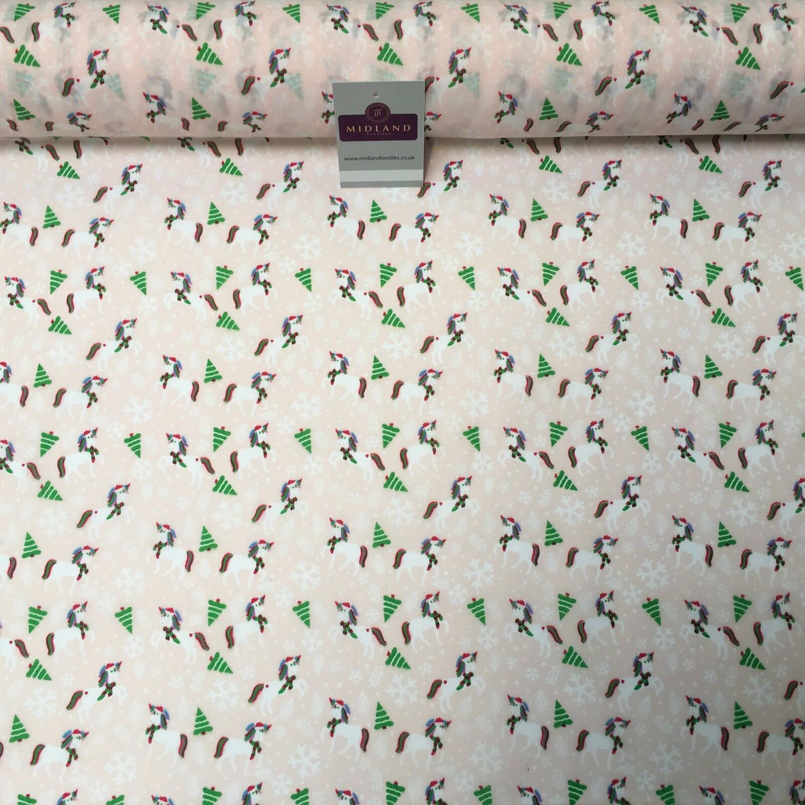 Festive Christmas Snowflake Unicorn Printed poly cotton Fabric 44' Wide MH972