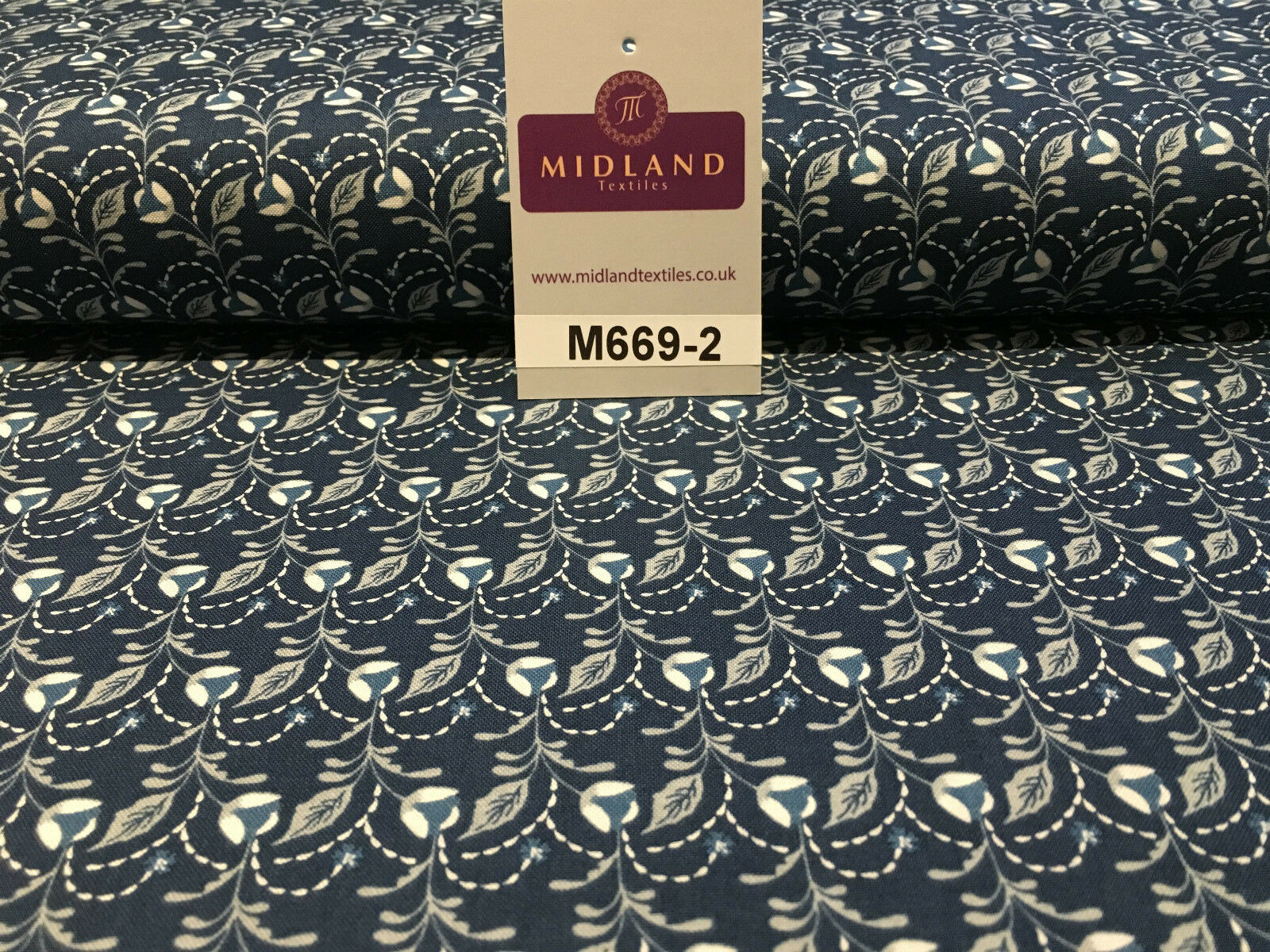 Blue William Morris inspired Butterfly and leaves 100% cotton fabric 45' M669