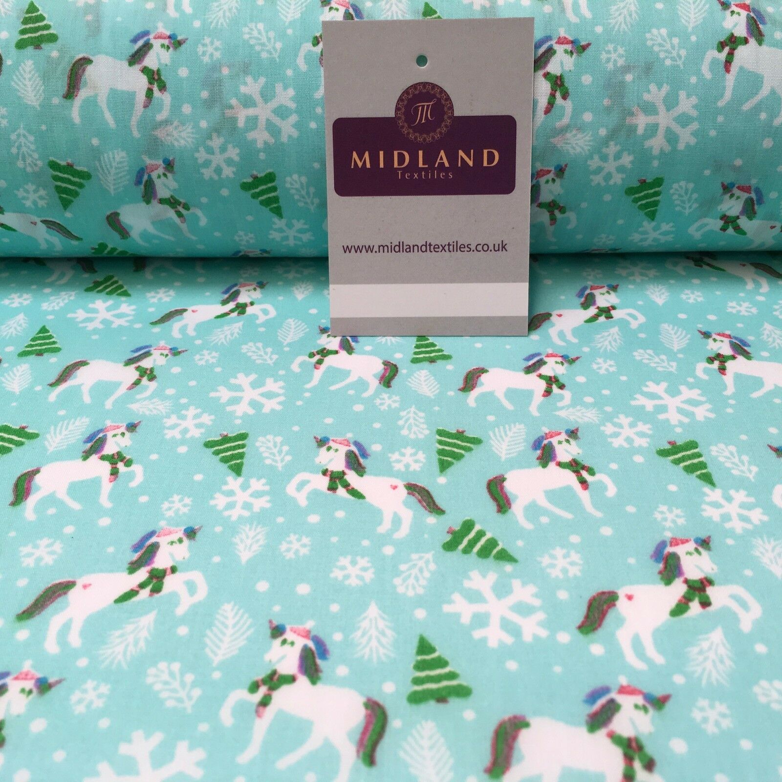 Festive Christmas Snowflake Unicorn Printed poly cotton Fabric 44' Wide MH972