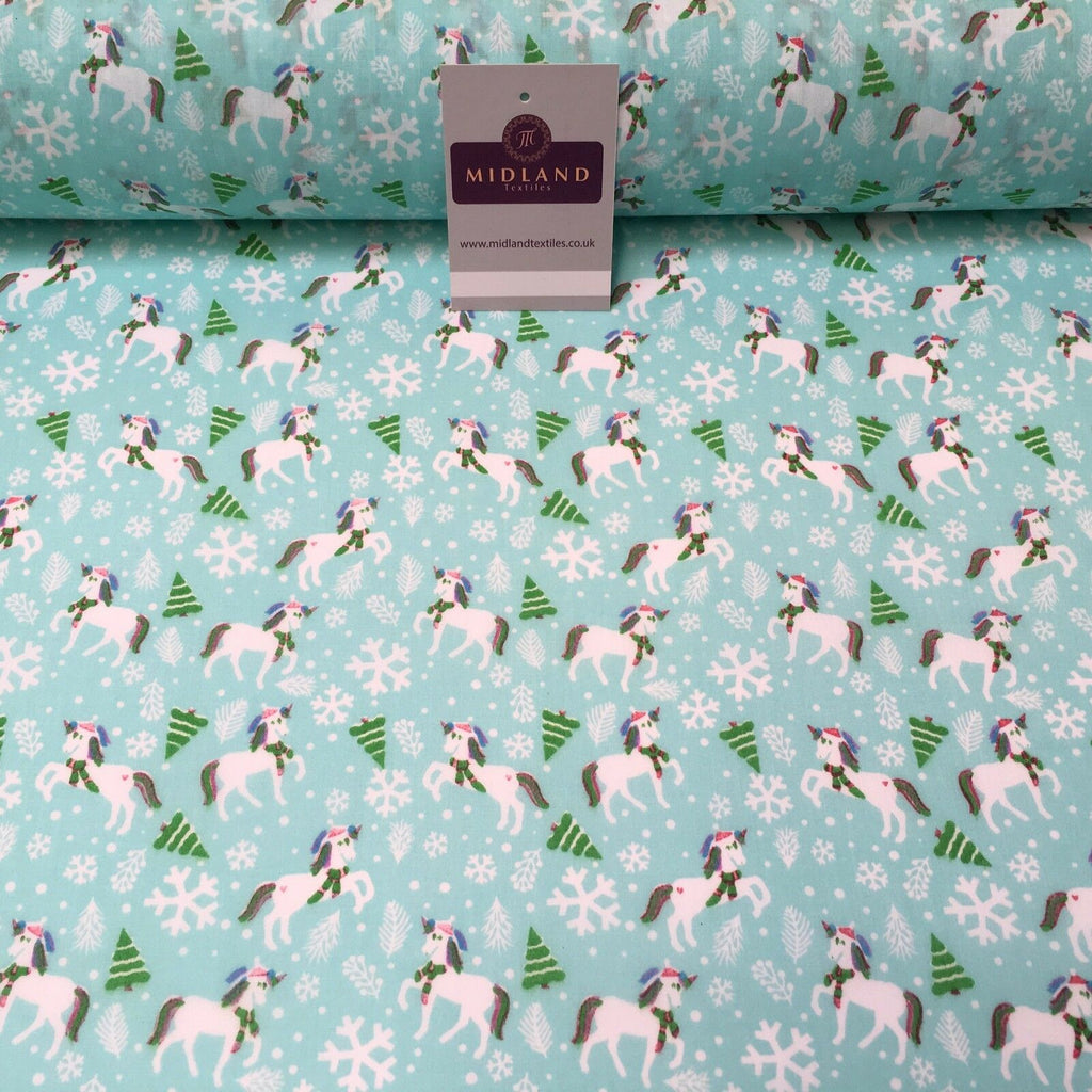 Festive Christmas Snowflake Unicorn Printed poly cotton Fabric 44