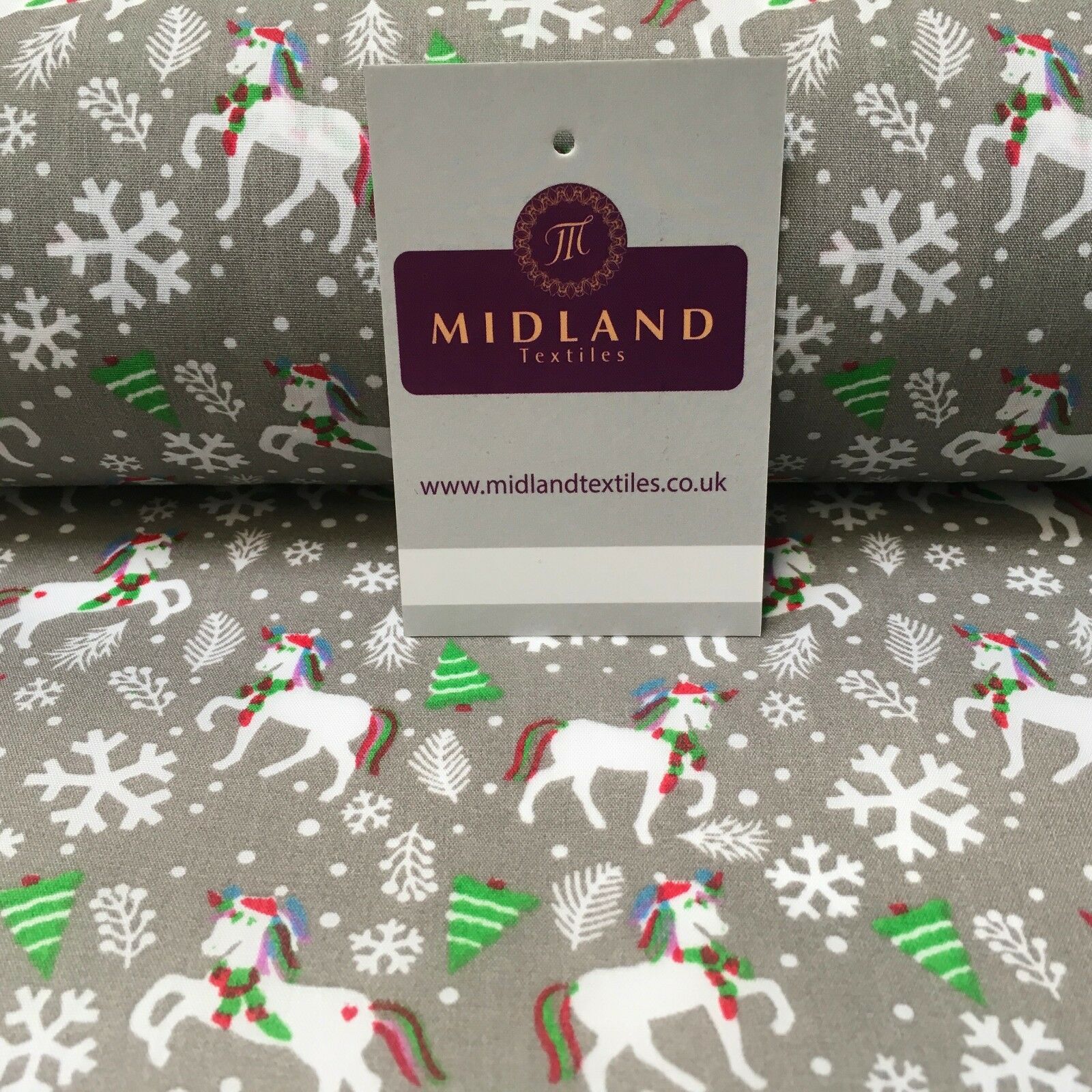 Festive Christmas Snowflake Unicorn Printed poly cotton Fabric 44' Wide MH972