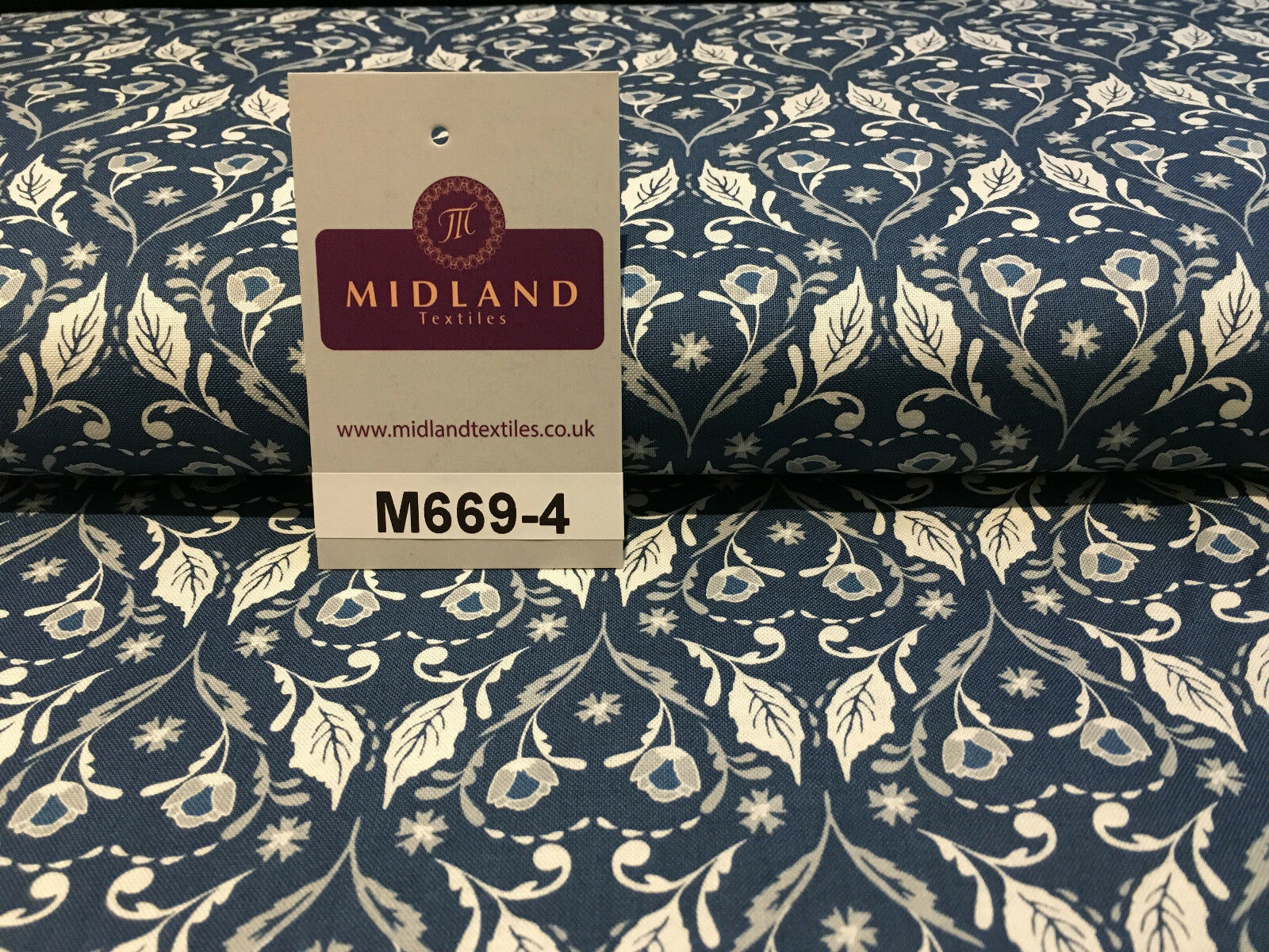 Blue William Morris inspired Butterfly and leaves 100% cotton fabric 45' M669