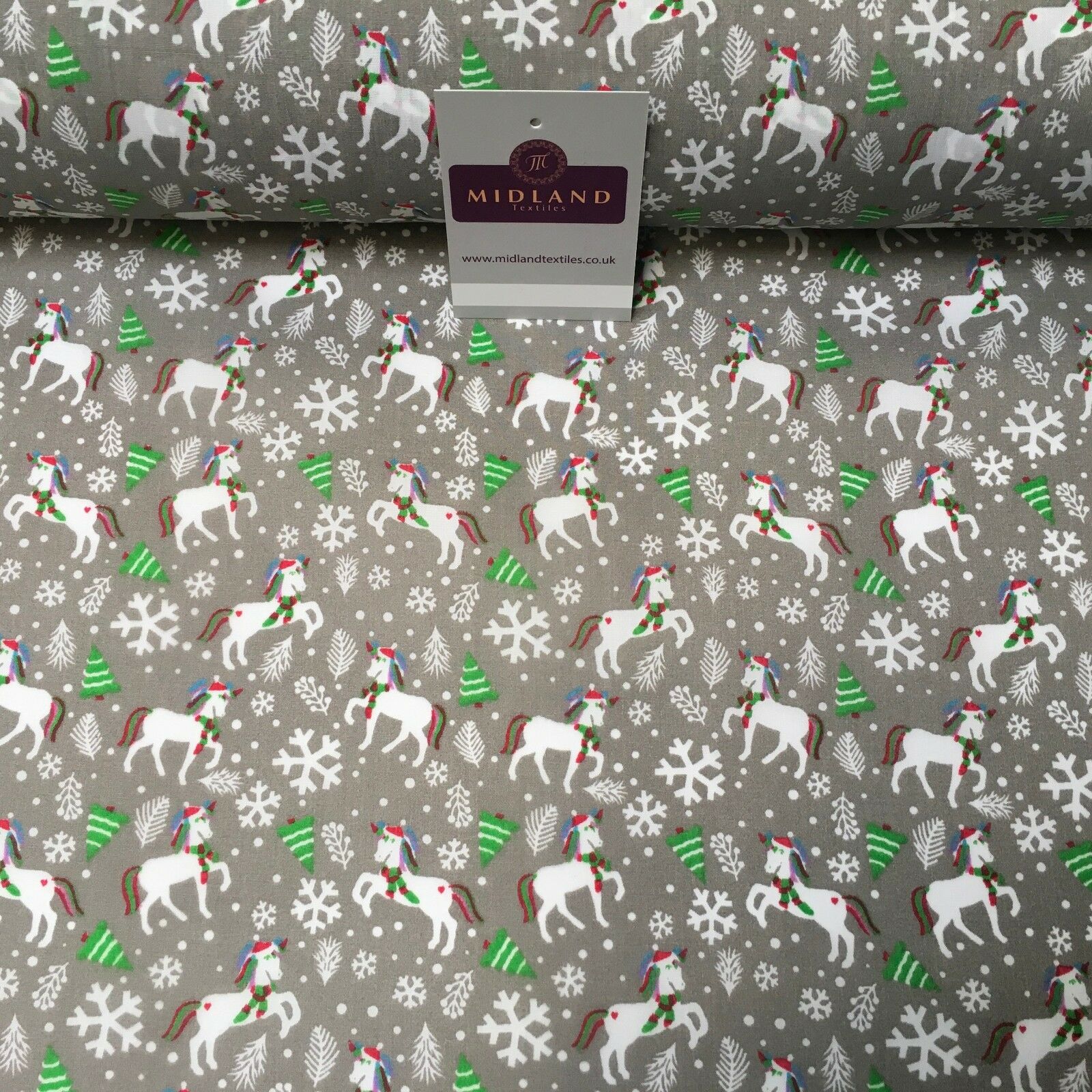 Festive Christmas Snowflake Unicorn Printed poly cotton Fabric 44' Wide MH972