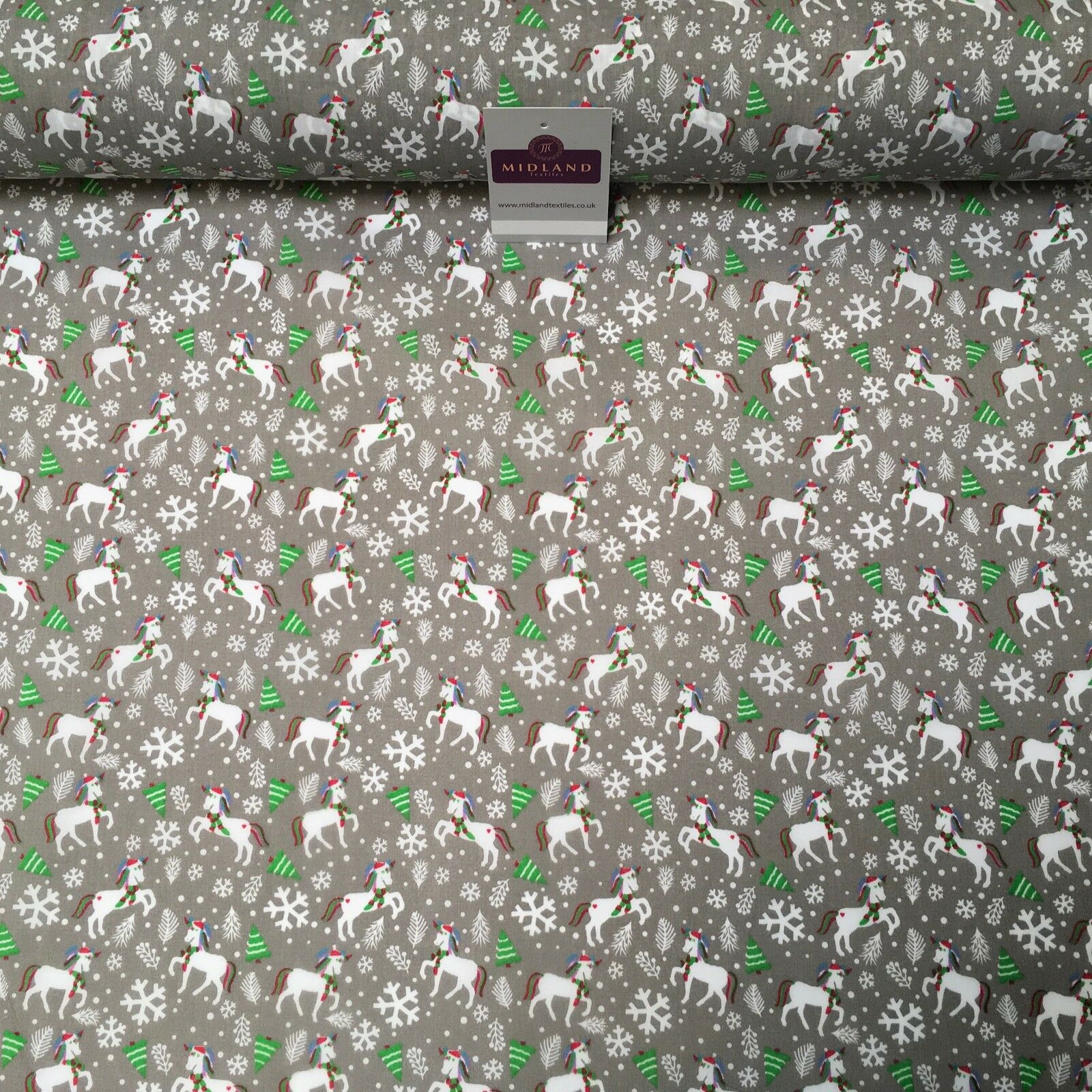 Festive Christmas Snowflake Unicorn Printed poly cotton Fabric 44' Wide MH972