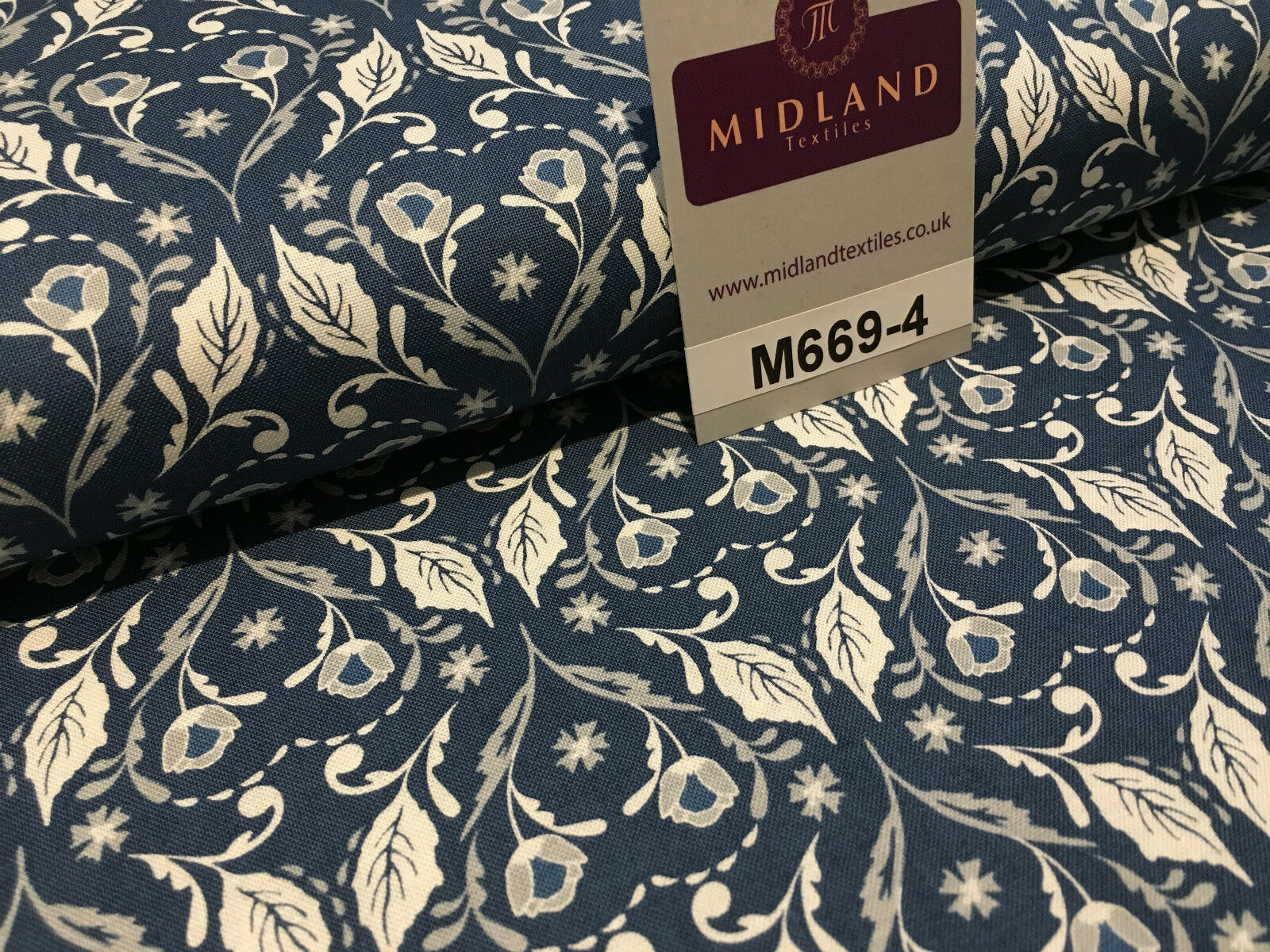 Blue William Morris inspired Butterfly and leaves 100% cotton fabric 45' M669