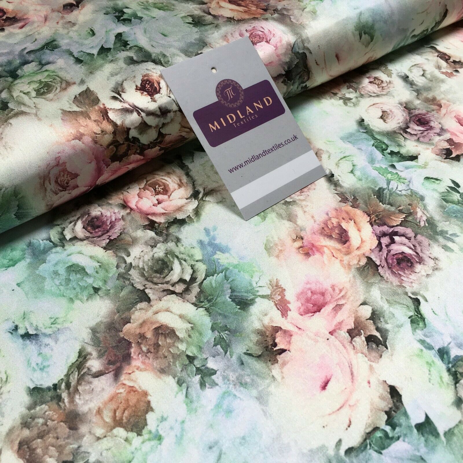 Floral Vintage Soft Digital Printed Satin Dress Fabric 110 cm Wide MA1141 Mtex