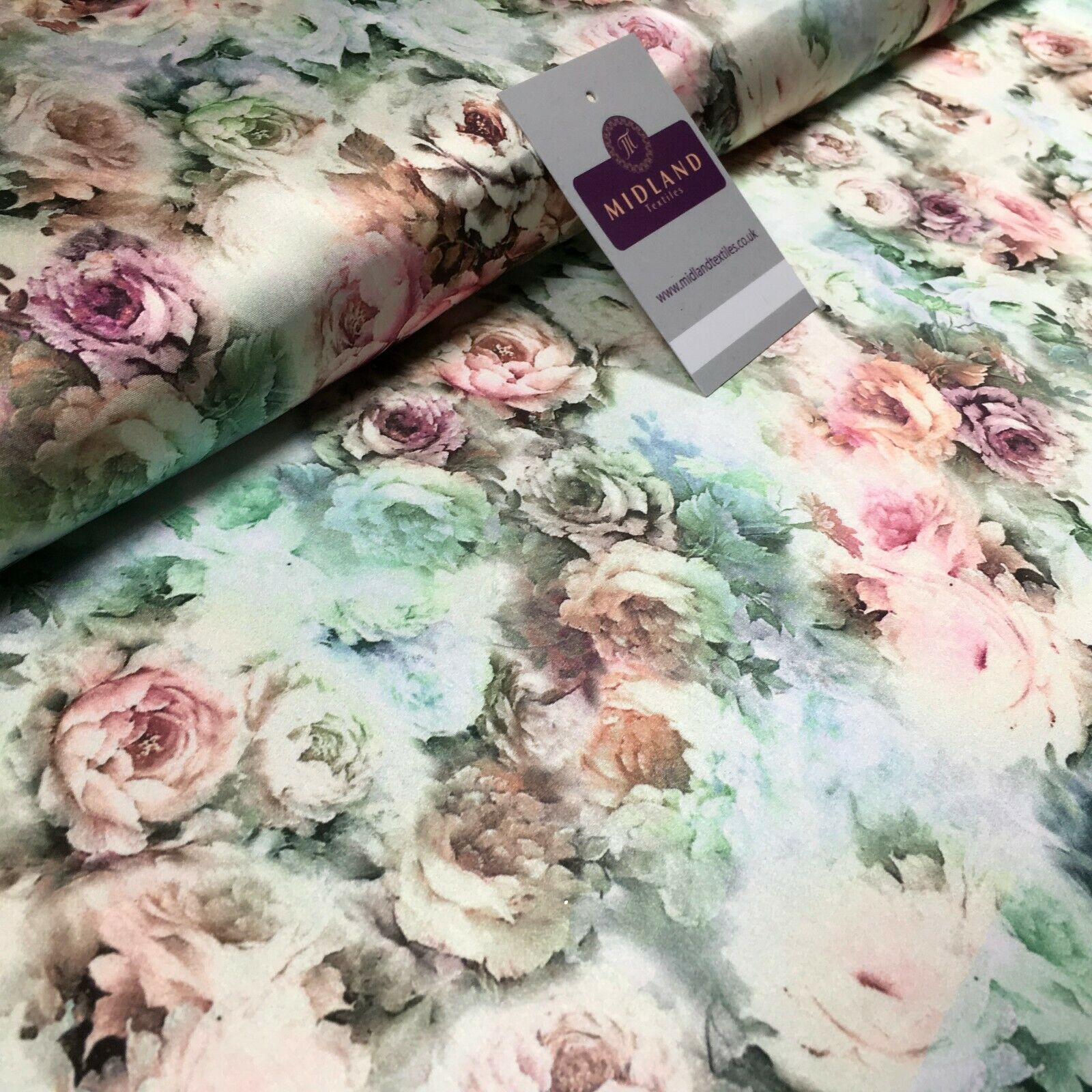 Floral Vintage Soft Digital Printed Satin Dress Fabric 110 cm Wide MA1141 Mtex