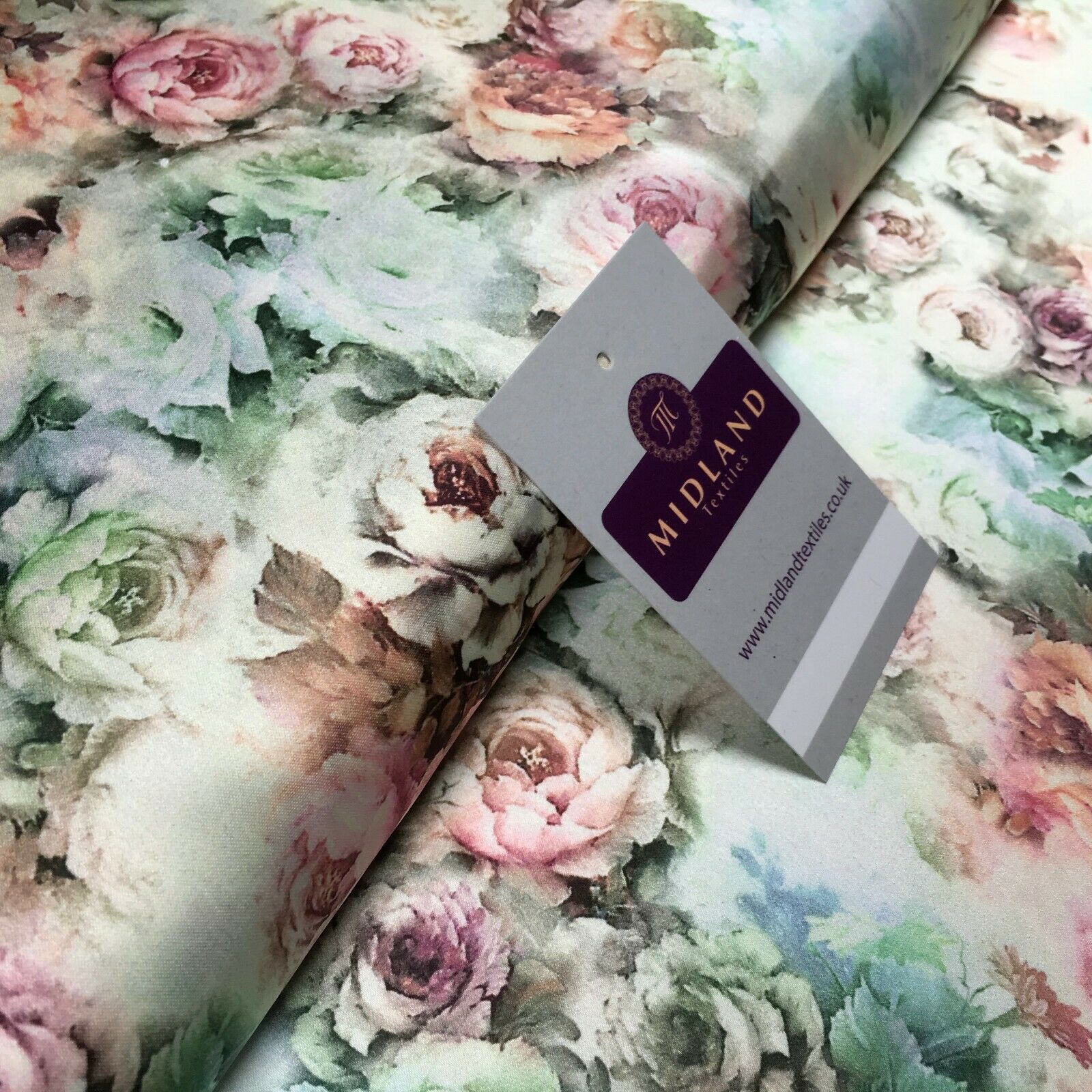 Floral Vintage Soft Digital Printed Satin Dress Fabric 110 cm Wide MA1141 Mtex