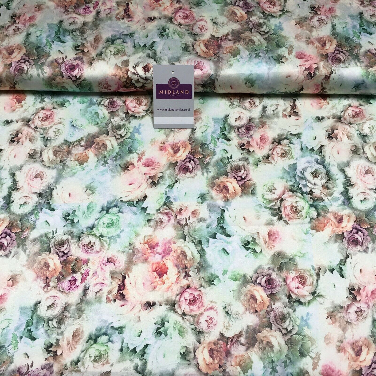 Floral Vintage Soft Digital Printed Satin Dress Fabric 110 cm Wide MA1141 Mtex