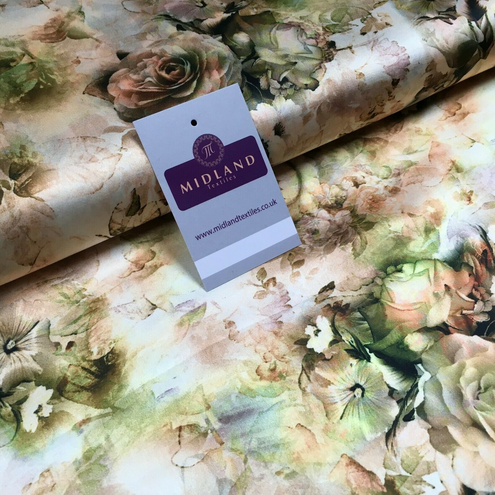 Floral Vintage Soft Digital Printed Satin Dress Fabric 110 cm Wide MA1141 Mtex