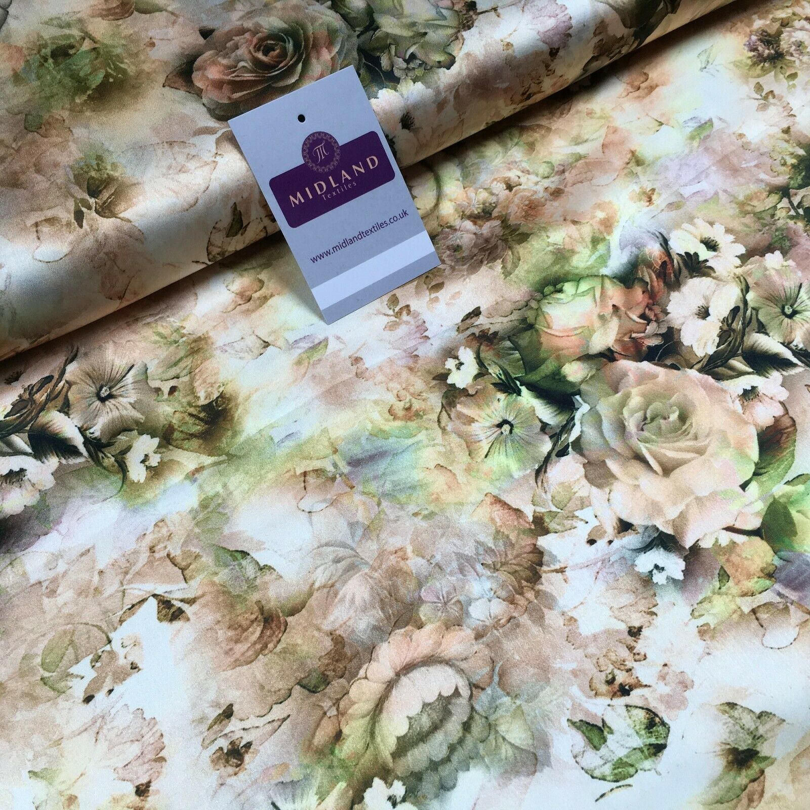 Floral Vintage Soft Digital Printed Satin Dress Fabric 110 cm Wide MA1141 Mtex
