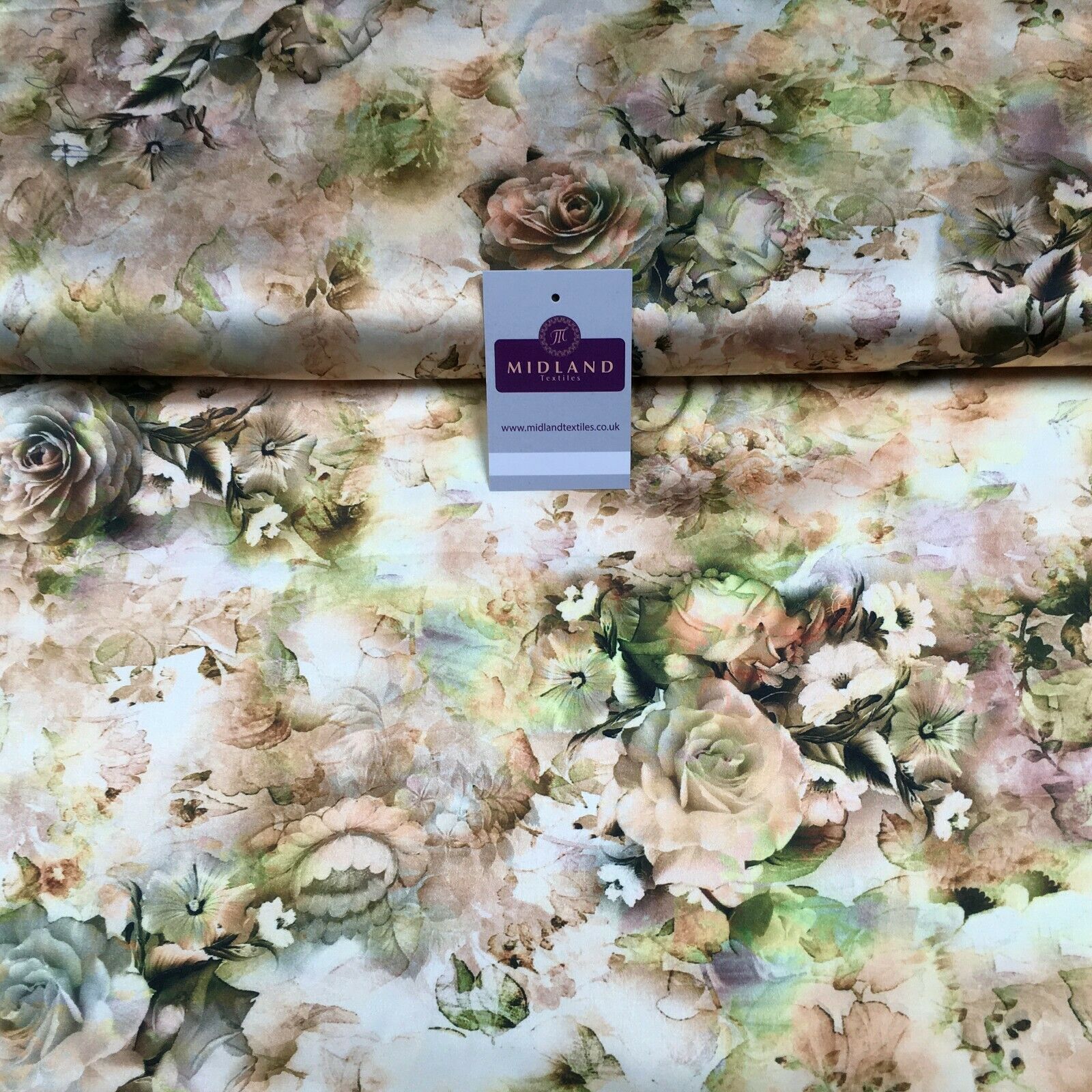 Floral Vintage Soft Digital Printed Satin Dress Fabric 110 cm Wide MA1141 Mtex