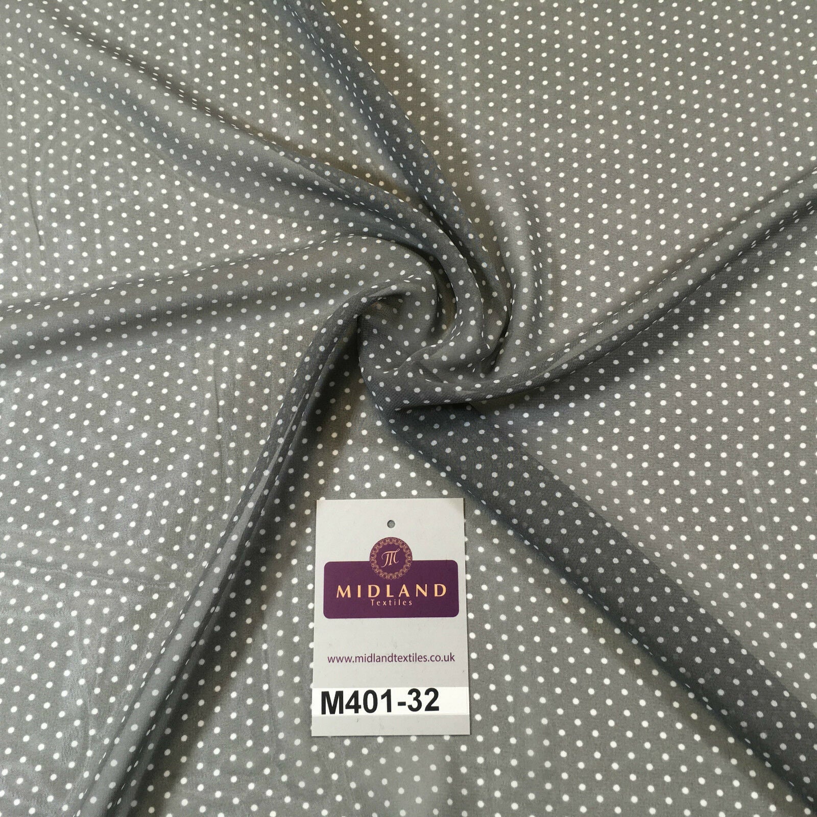 Grey and White Small Dotted Light chiffon Printed fabric 58' M401-32 Mtex