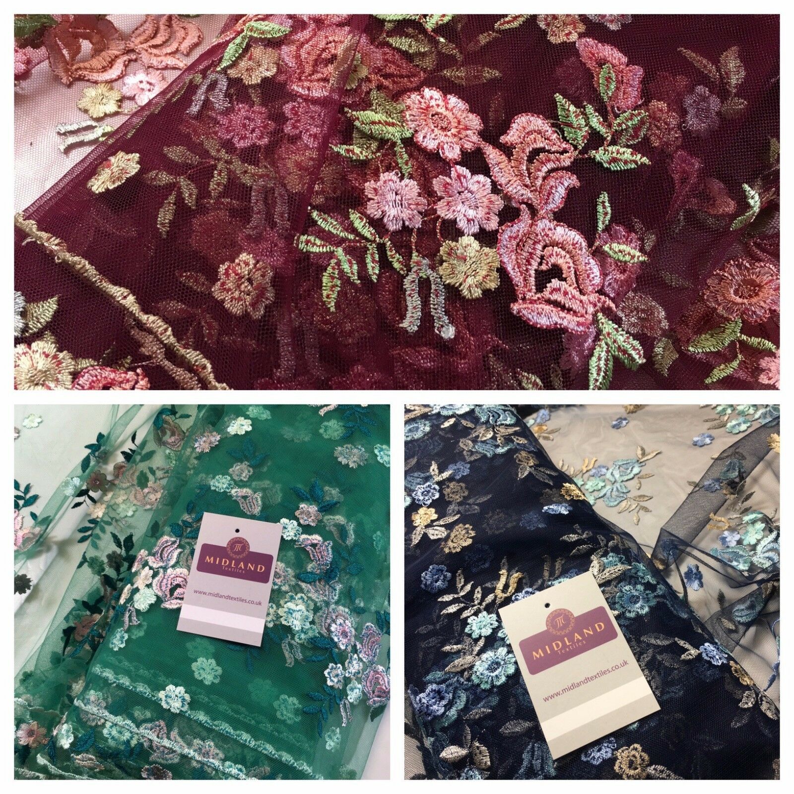 Embroidered Floral Rose Elegant scalloped edged wedding net dress Fabric 58 M794