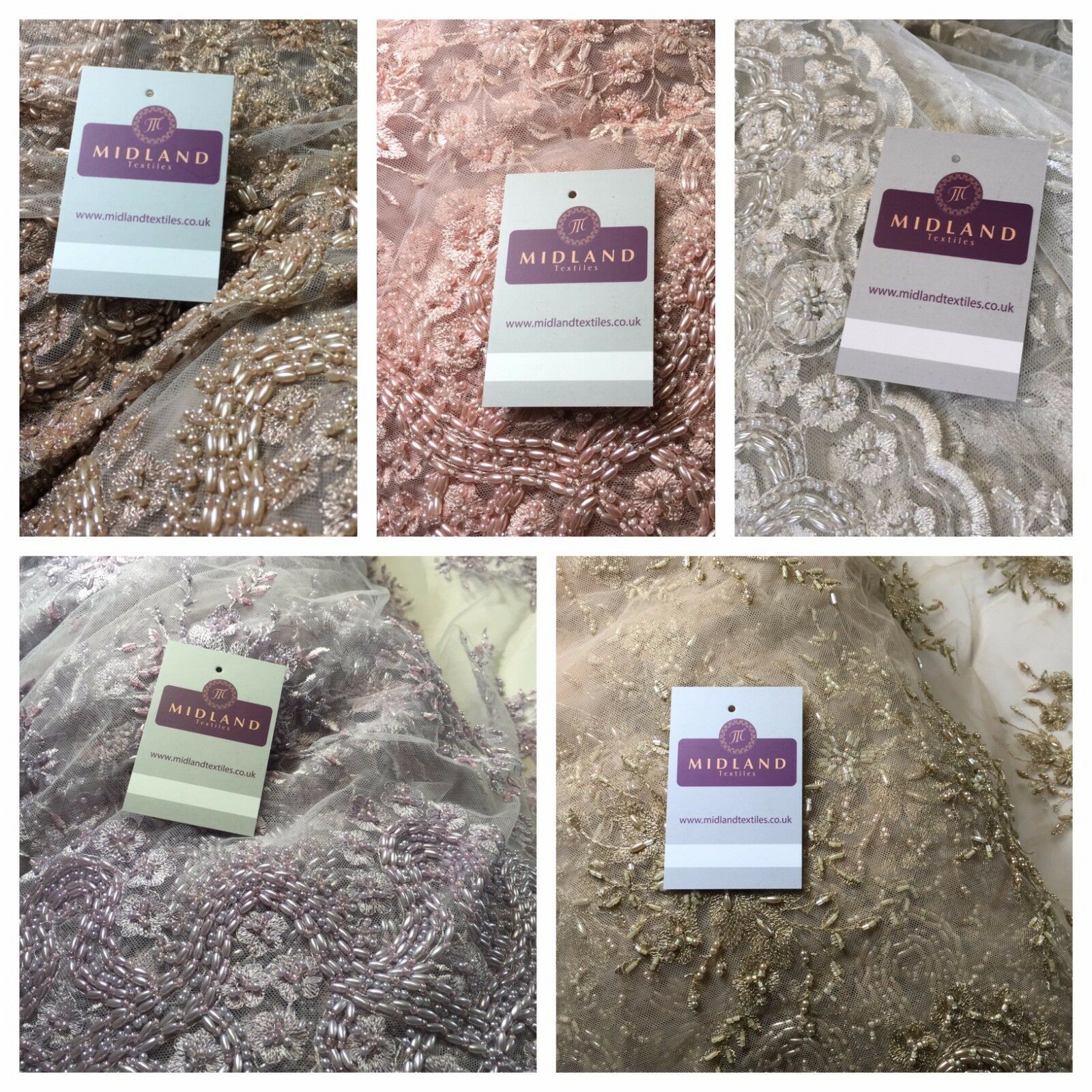 Faux Pearl Heavy Embellished Scalloped Edged Dress Net Fabric 58' M793 Mtex