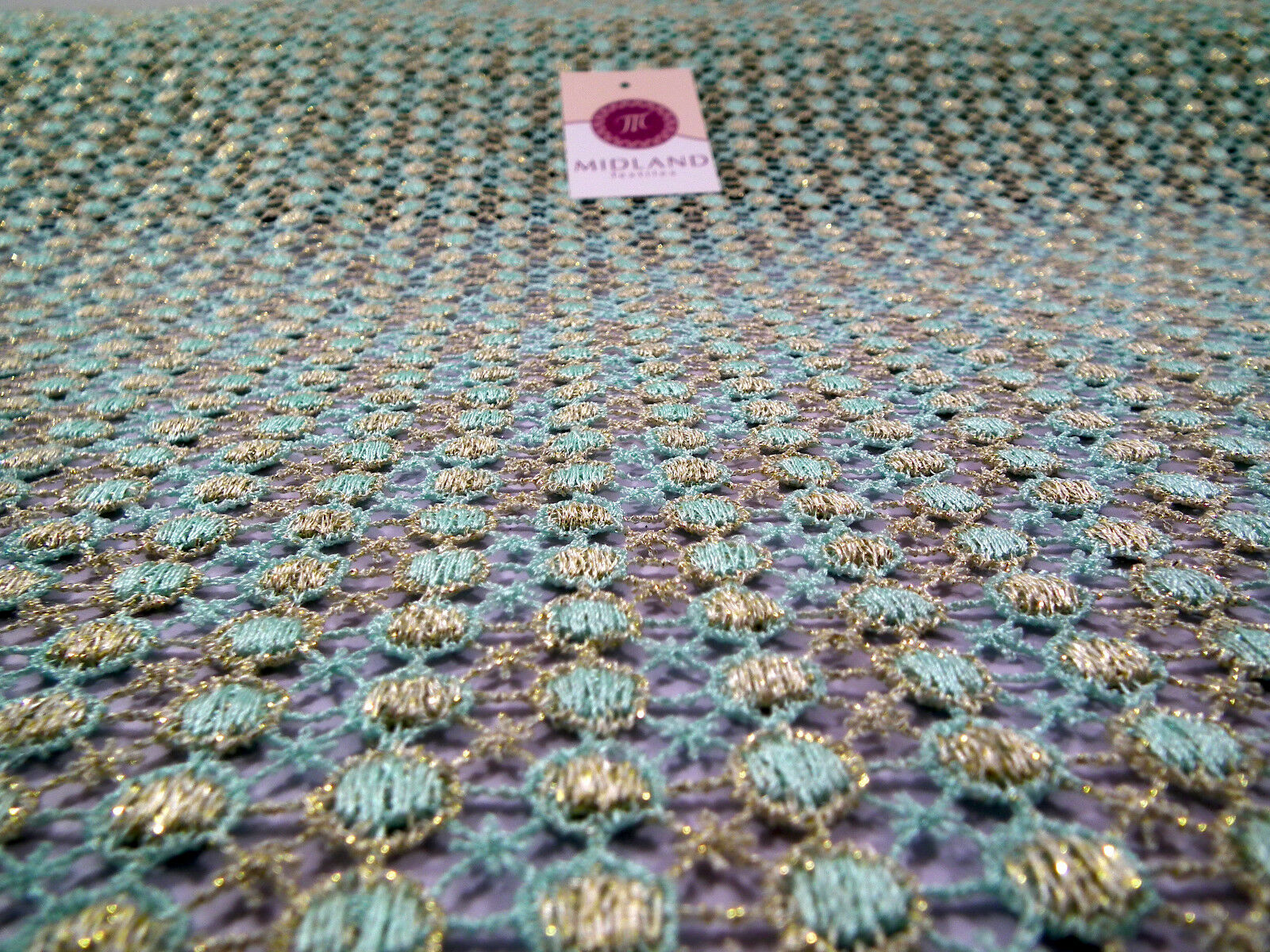 Fancy Guipure Net Lace fabric with metallic circle detail  M186-10 Mtex