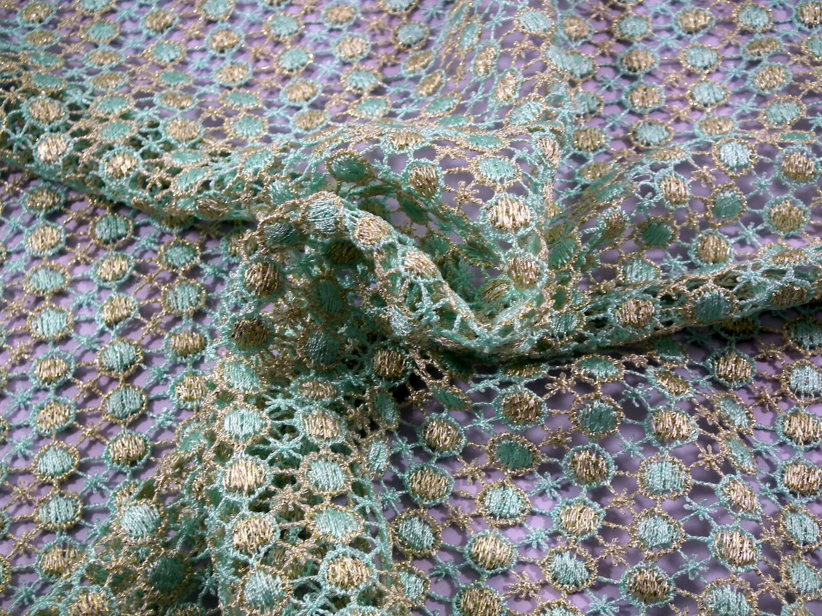 Fancy Guipure Net Lace fabric with metallic circle detail  M186-10 Mtex