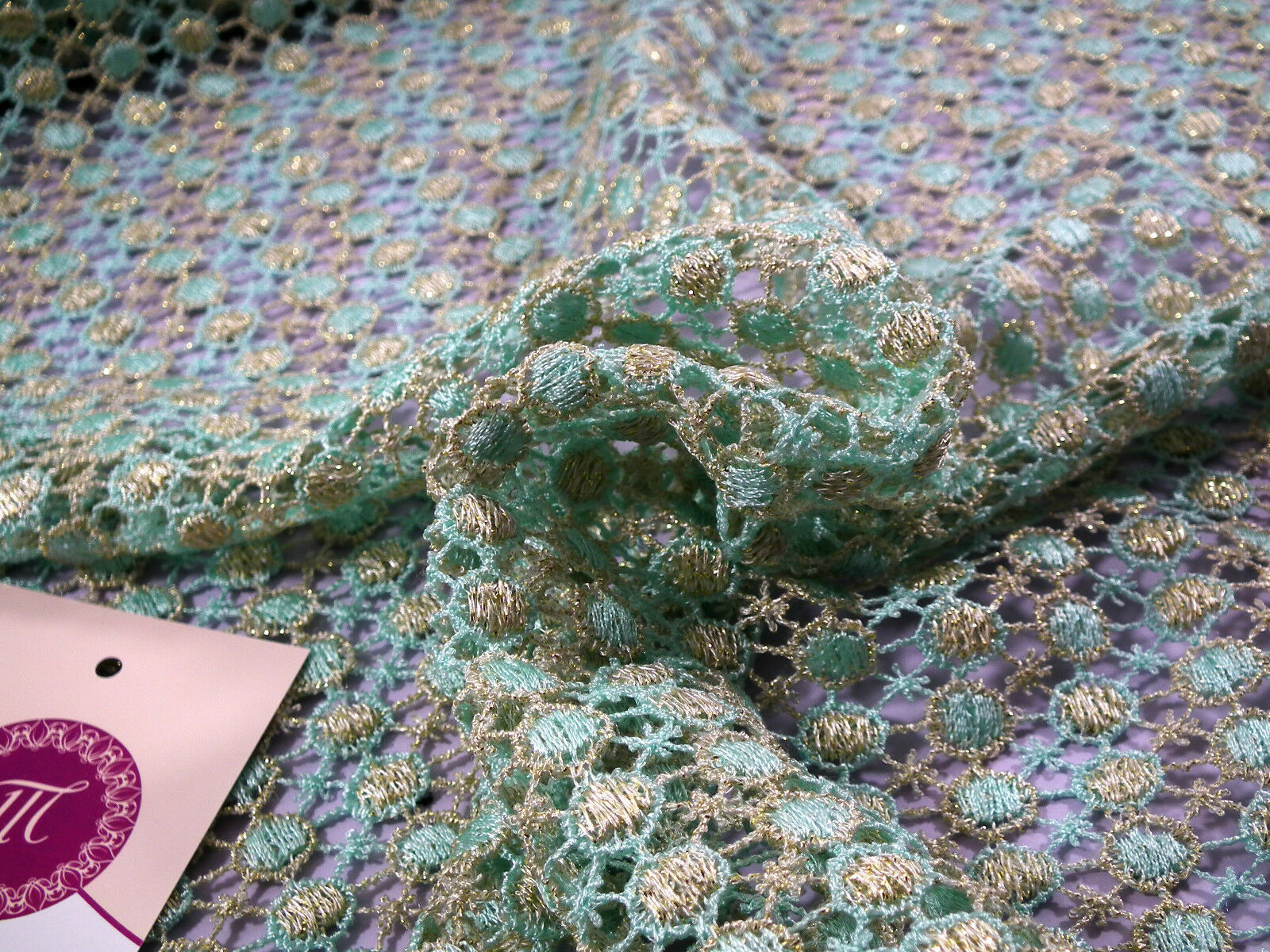 Fancy Guipure Net Lace fabric with metallic circle detail  M186-10 Mtex