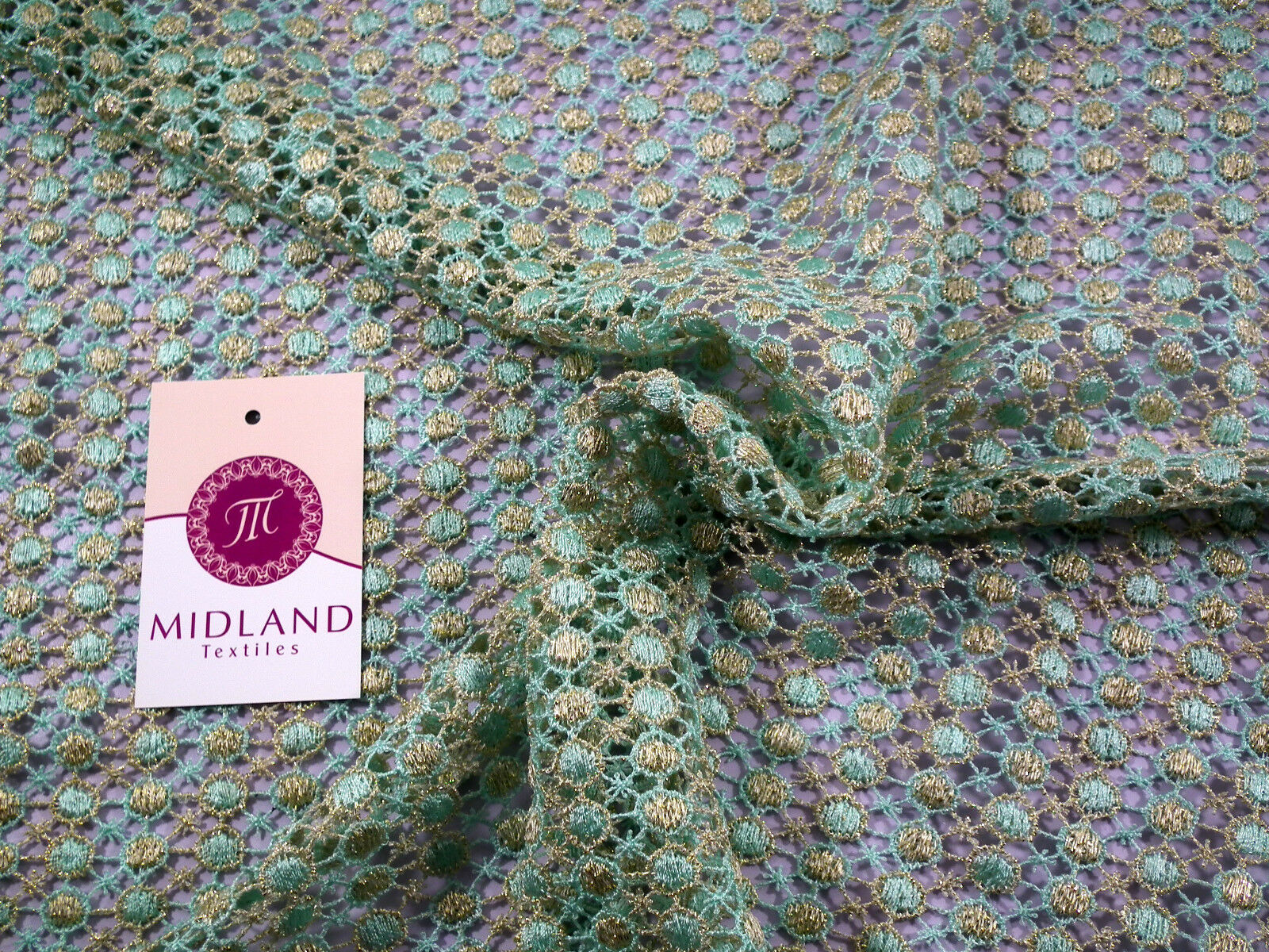 Fancy Guipure Net Lace fabric with metallic circle detail  M186-10 Mtex