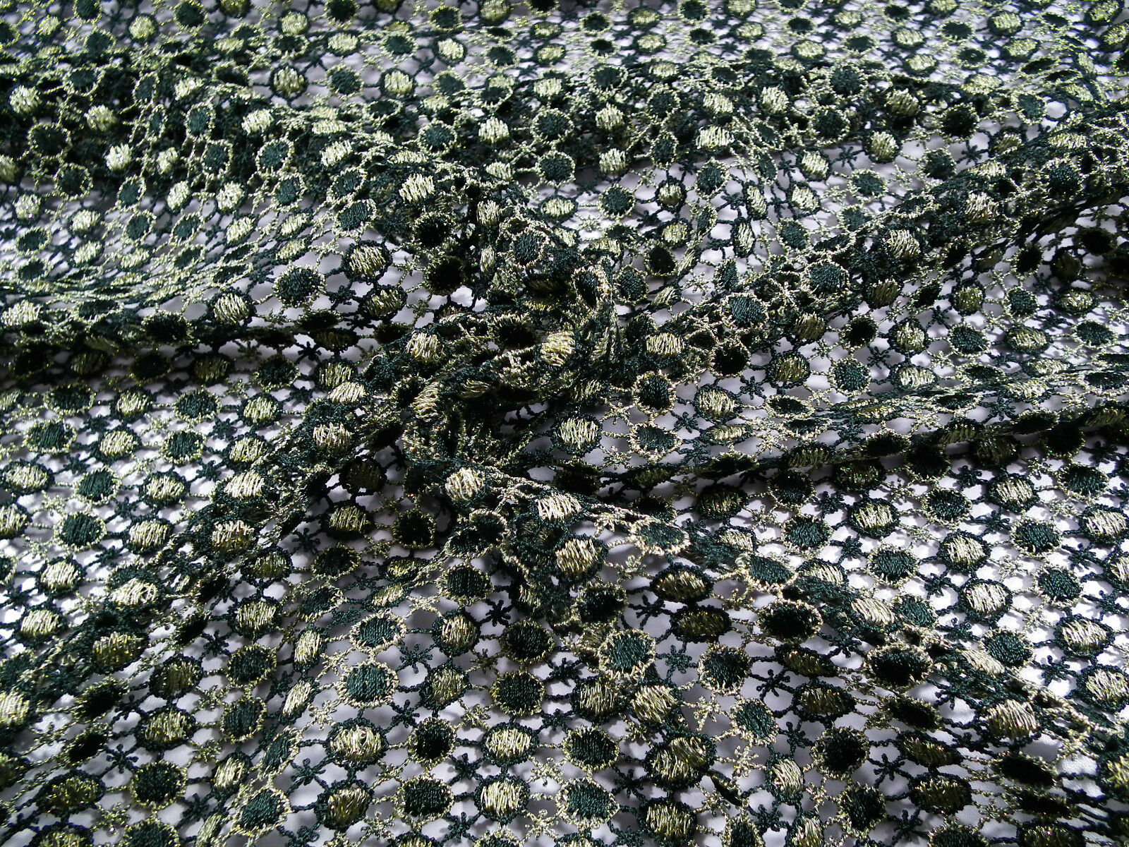 Fancy Guipure Net Lace fabric with metallic circle detail  M186-10 Mtex