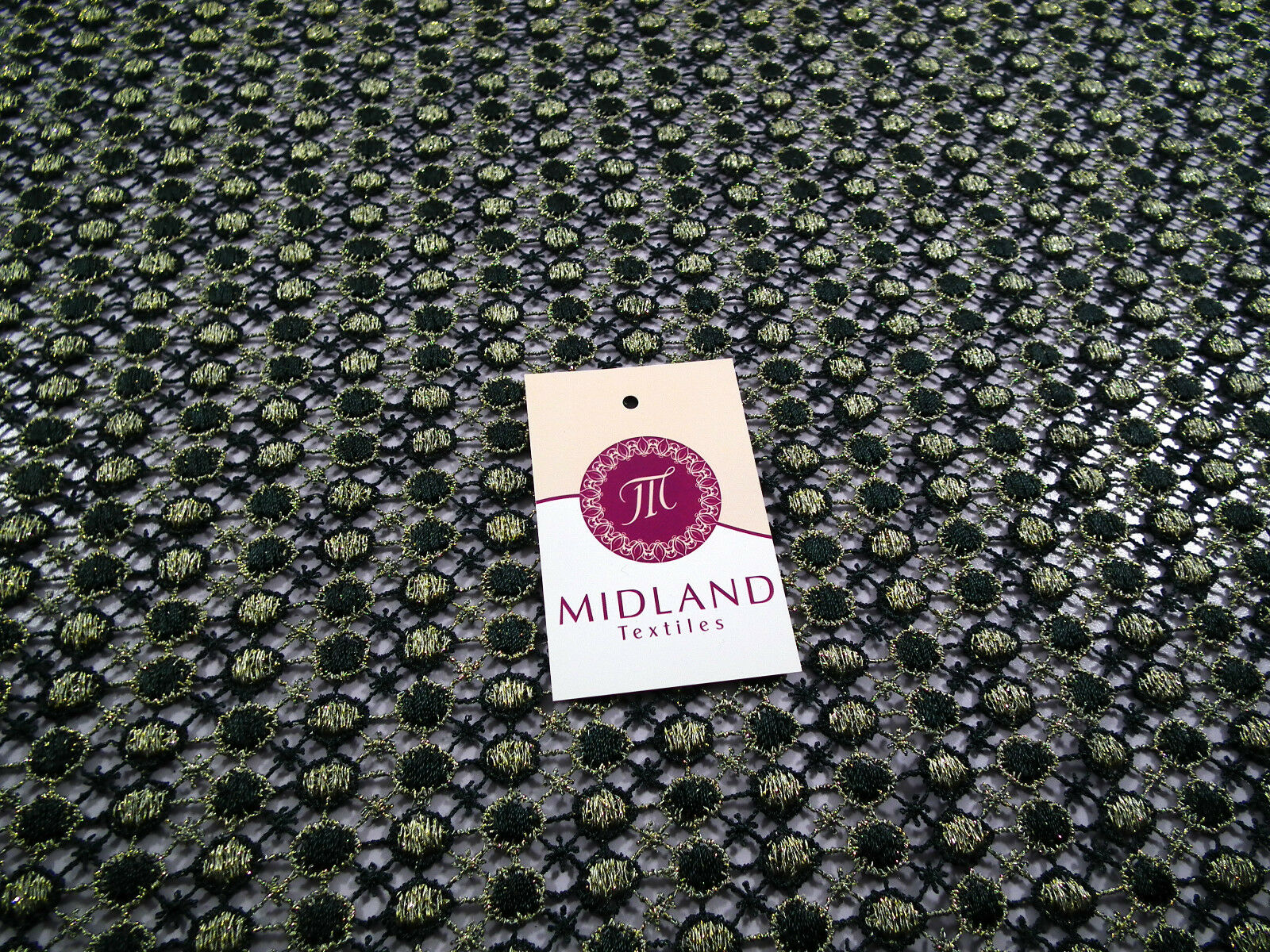 Fancy Guipure Net Lace fabric with metallic circle detail  M186-10 Mtex