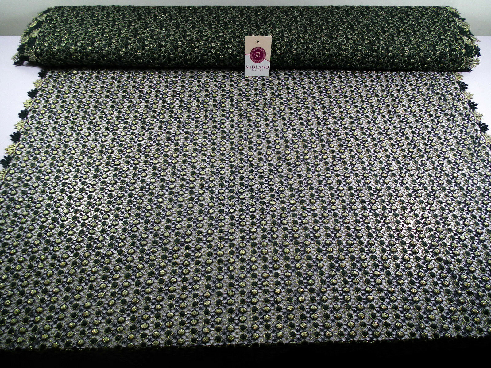 Fancy Guipure Net Lace fabric with metallic circle detail  M186-10 Mtex