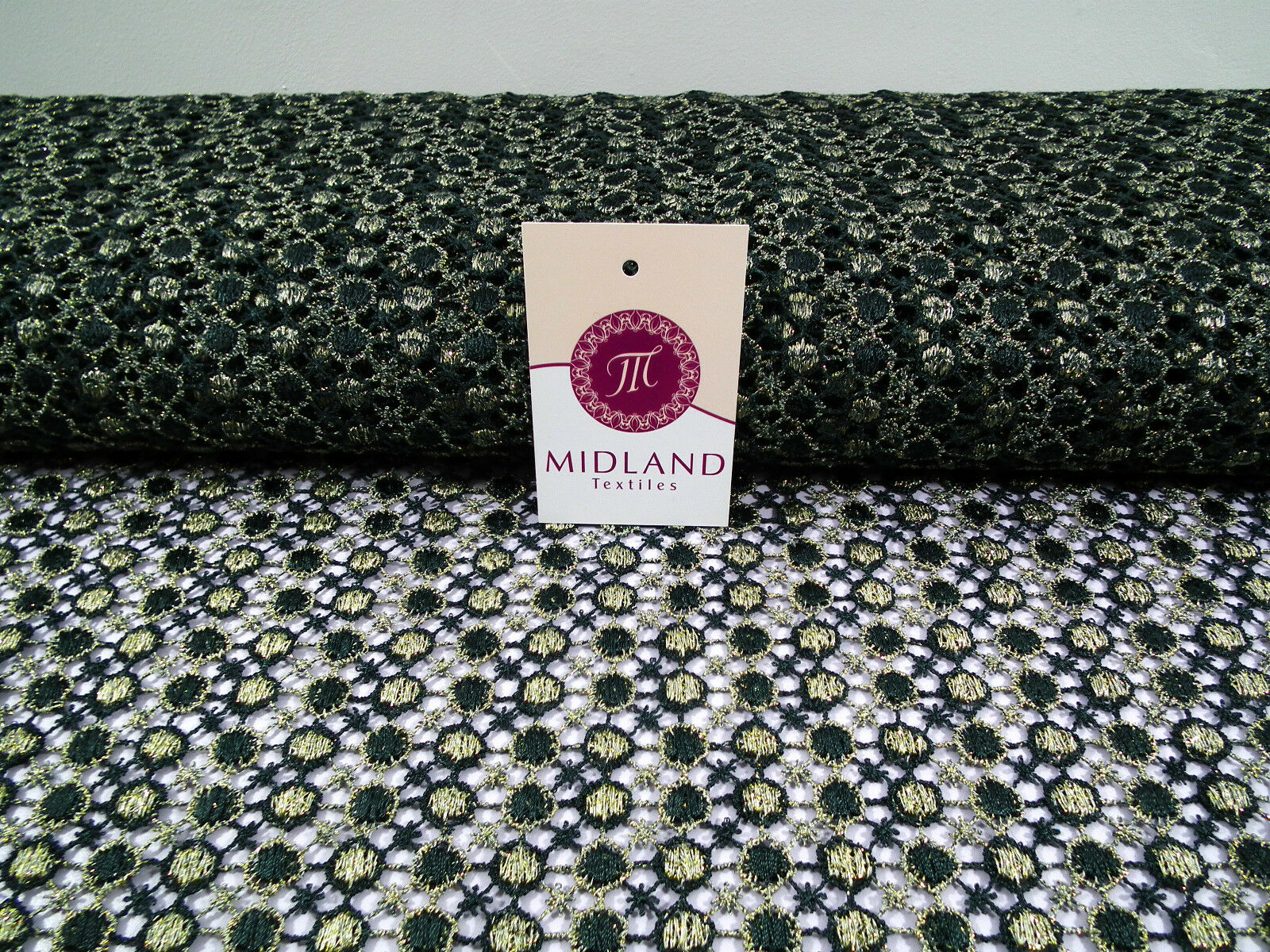 Fancy Guipure Net Lace fabric with metallic circle detail  M186-10 Mtex