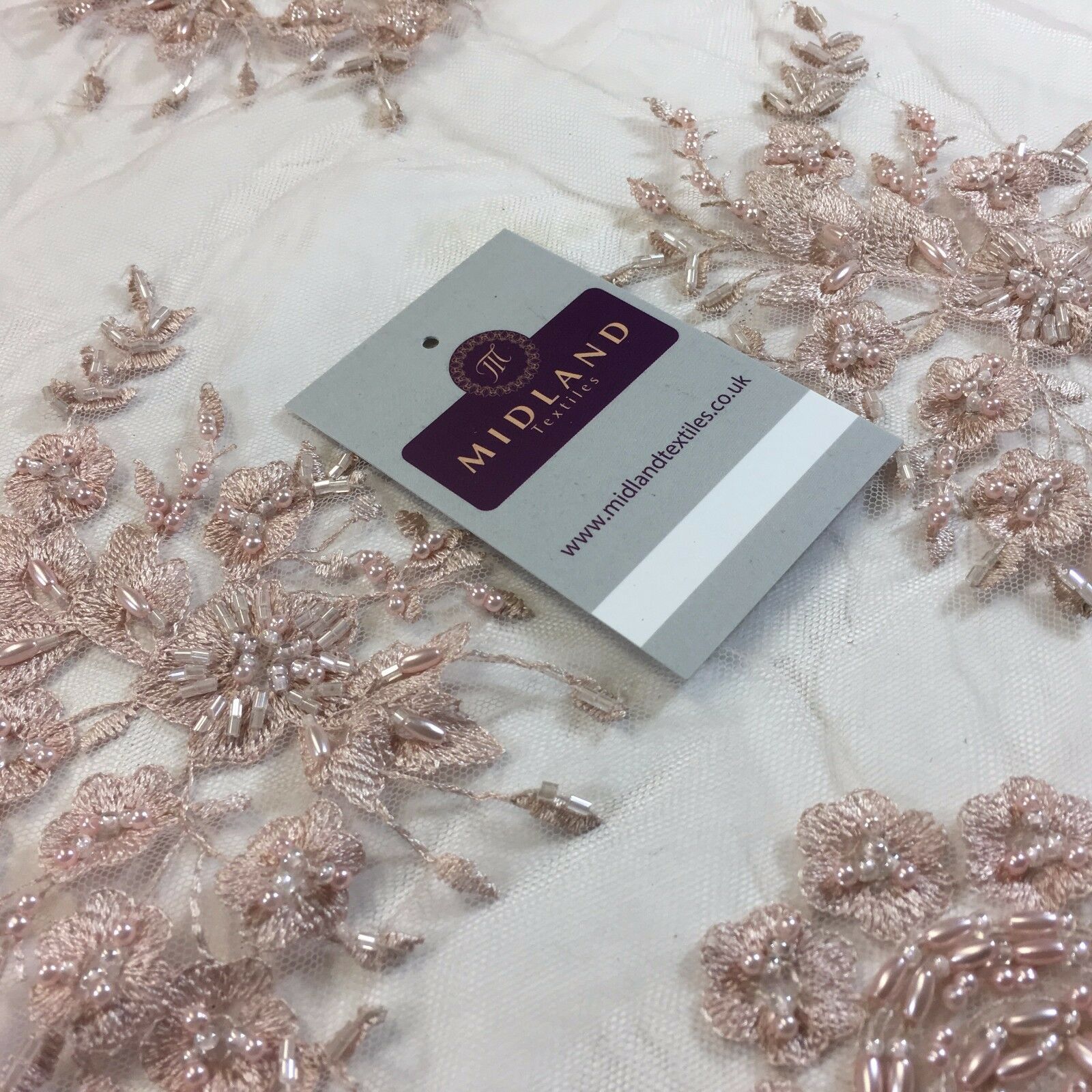 Faux Pearl Heavy Embellished Scalloped Edged Dress Net Fabric 58' M793 Mtex