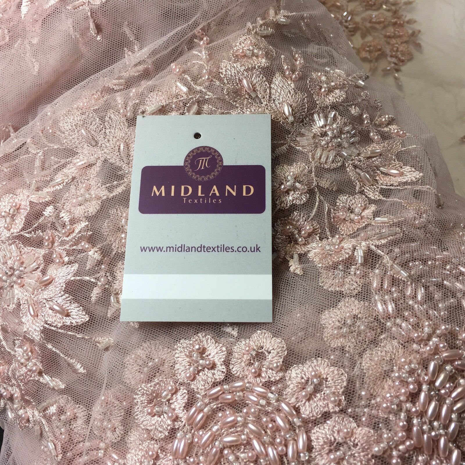 Faux Pearl Heavy Embellished Scalloped Edged Dress Net Fabric 58' M793 Mtex