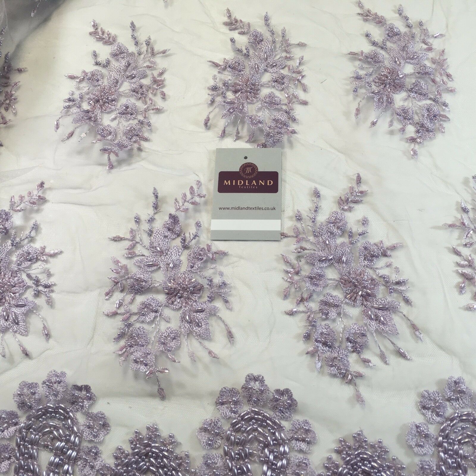 Faux Pearl Heavy Embellished Scalloped Edged Dress Net Fabric 58' M793 Mtex