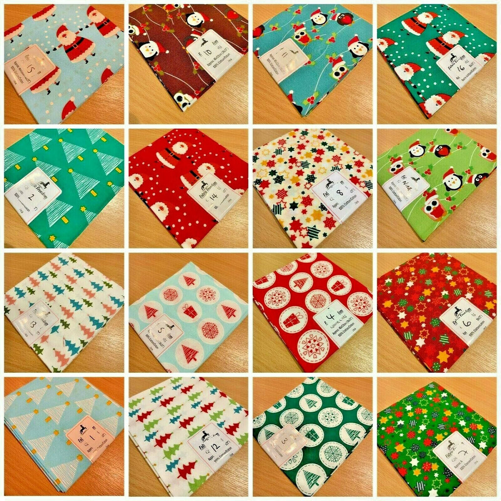 Christmas 100% Cotton pre-cut Fat quarters 46cm x 53cm craft Fabric MK1459