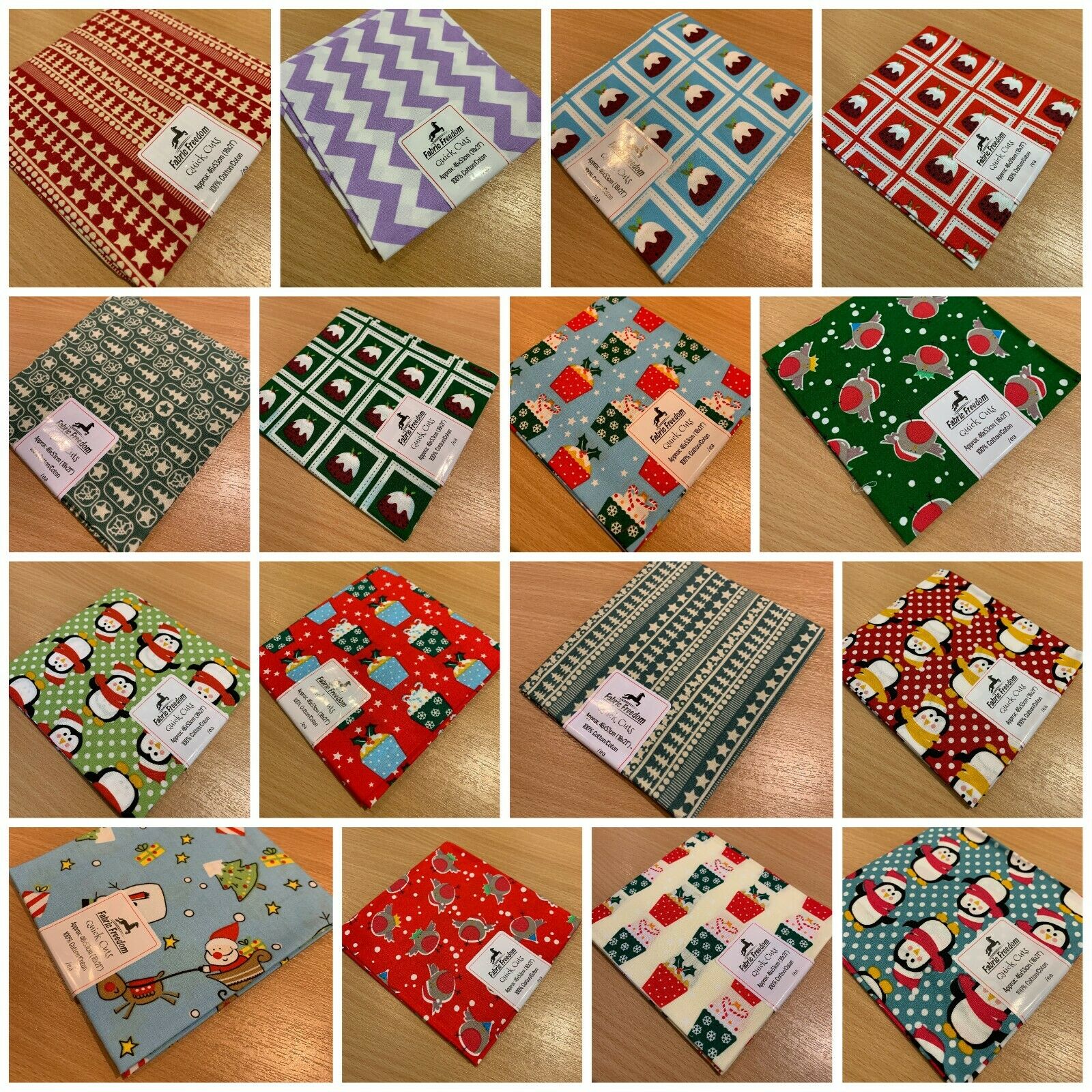 Christmas 100% Cotton pre-cut Fat quarters 46cm x 53cm craft Fabric MK1459