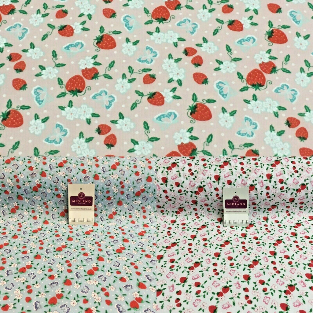 Floral Strawberry butterfly poly cotton craft Fabric M1447 Mtex