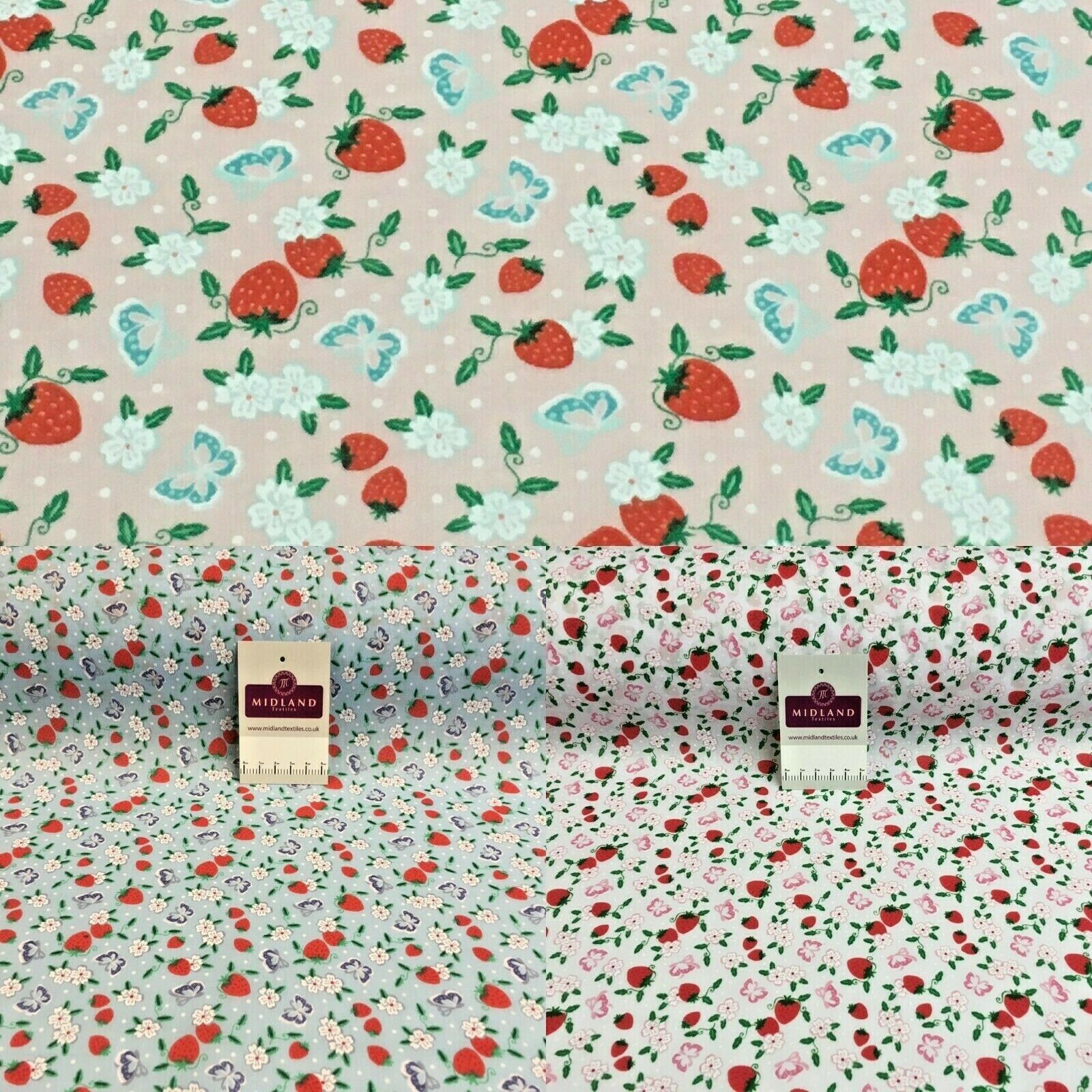 Floral Strawberry butterfly polycotton craft Fabric M1447 Mtex