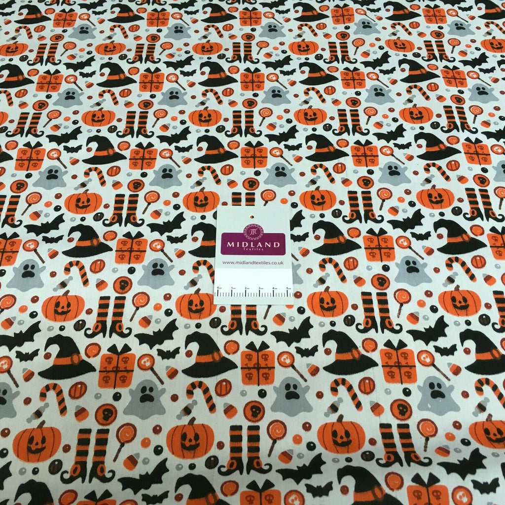 White Halloween theme craft polycotton mask Fabric M1444 Mtex