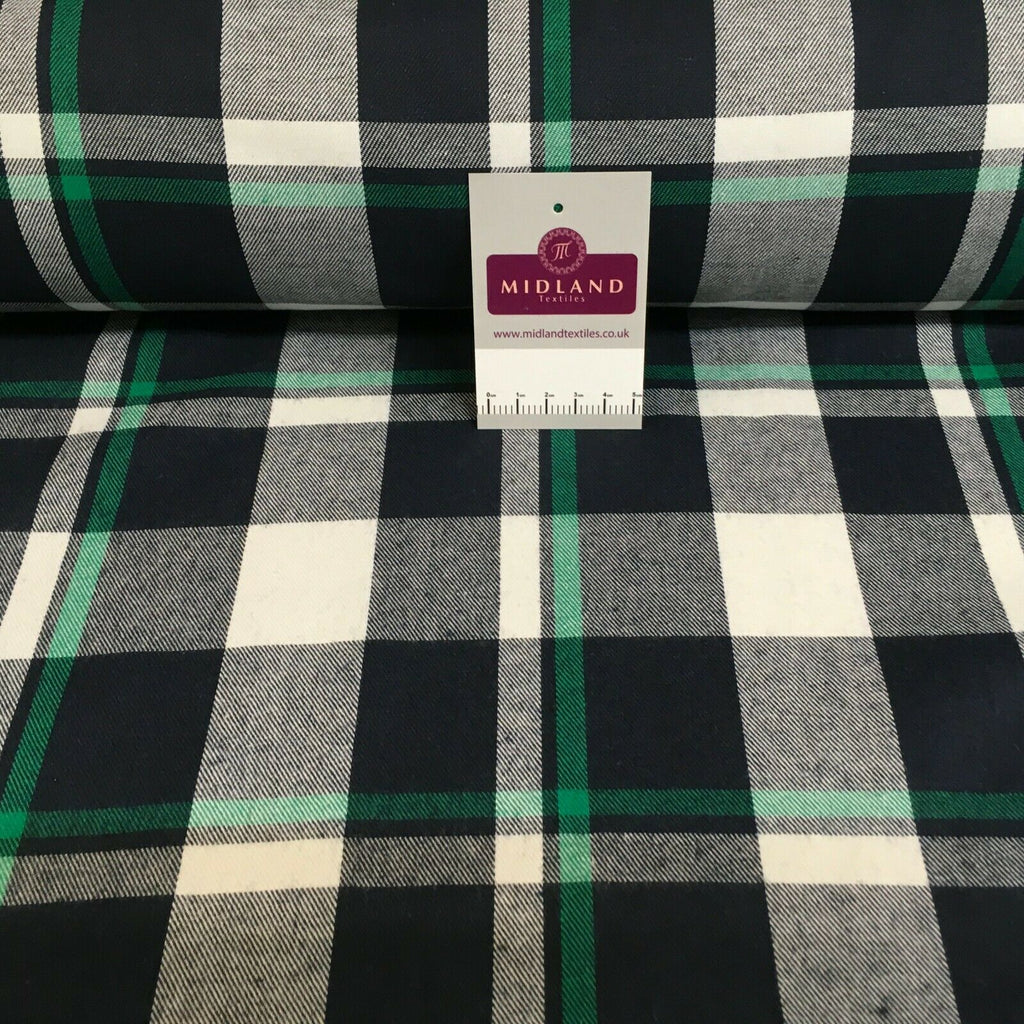 Green Navy cotton twill tartan check dress Fabric M1437