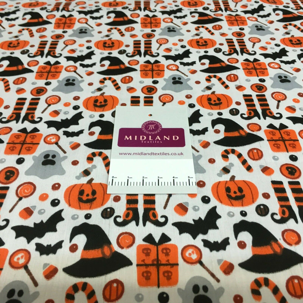 White Halloween theme craft polycotton mask Fabric M1444 Mtex