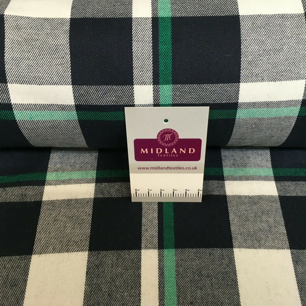 Green Navy cotton twill tartan check dress Fabric M1437