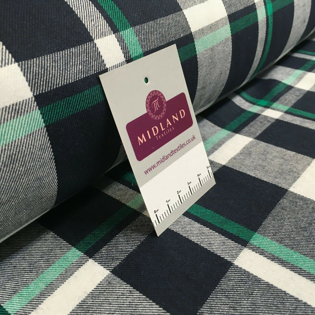 Green Navy cotton twill tartan check dress Fabric M1437