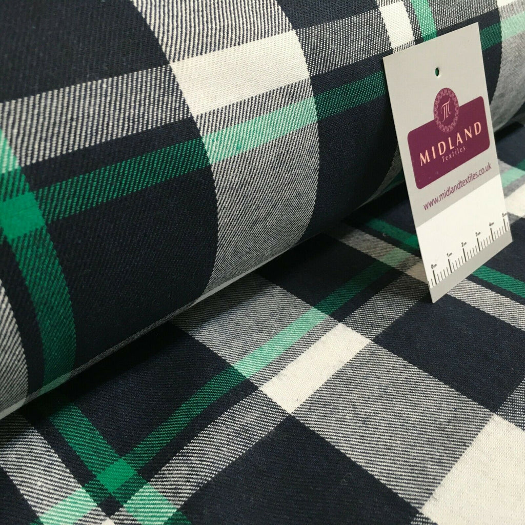 Green Navy cotton twill tartan check dress Fabric M1437