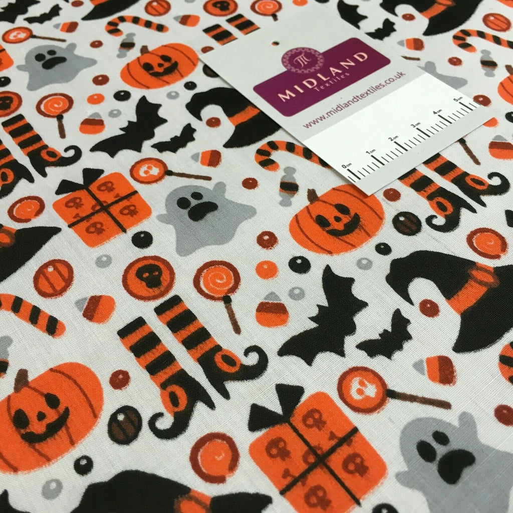 White Halloween theme craft polycotton mask Fabric M1444 Mtex